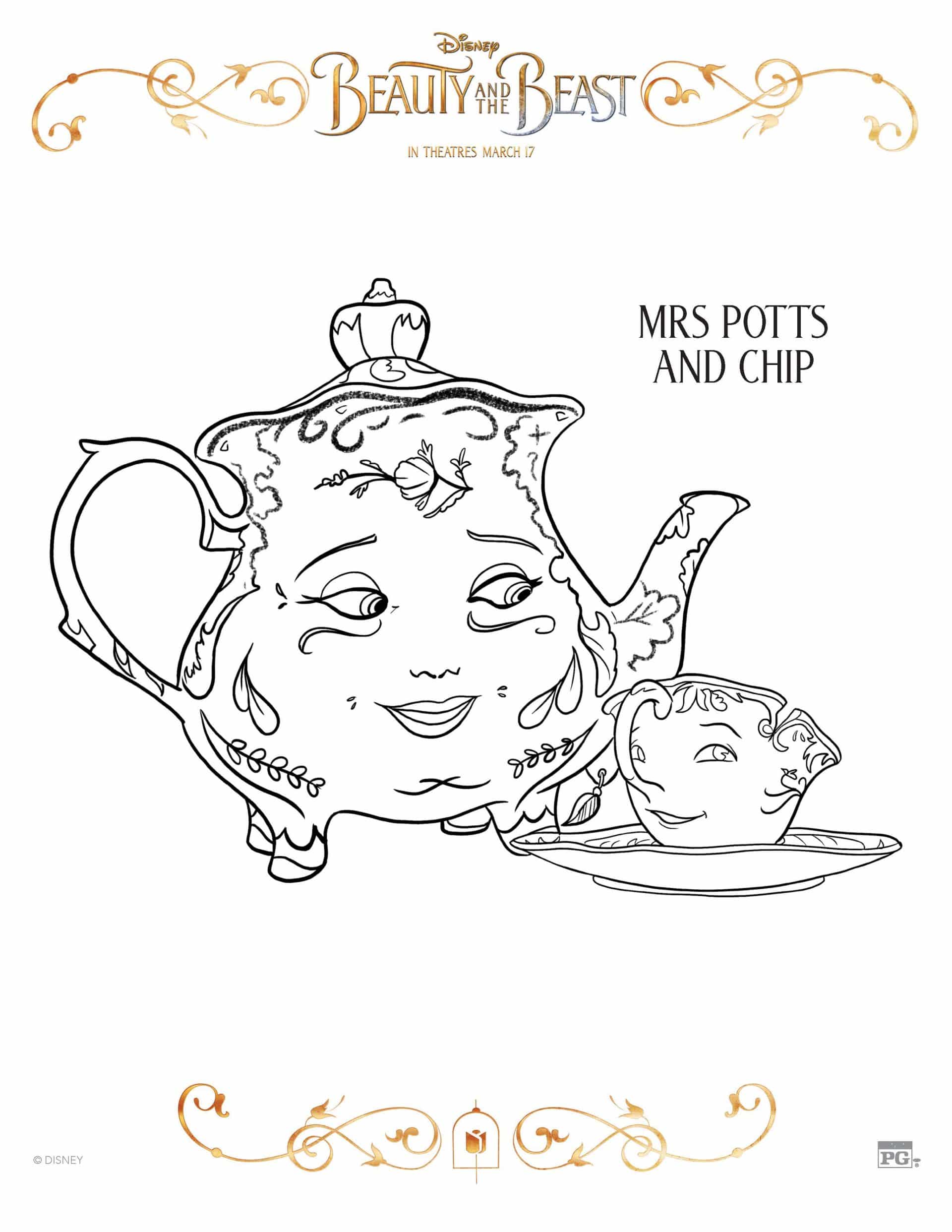 Beauty And The Beast Mrs Potts and Chip Coloring Page