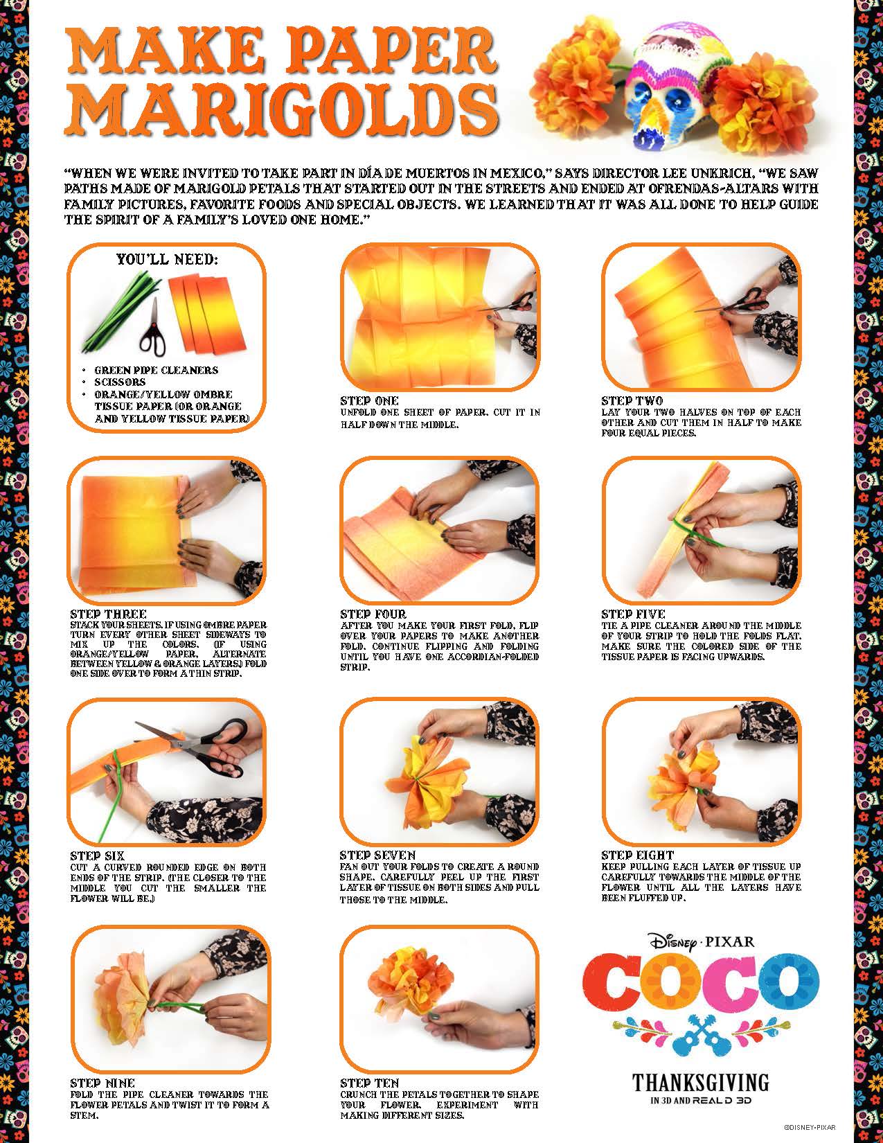 Coco Activity Sheets - Make Paper Marigolds Craft