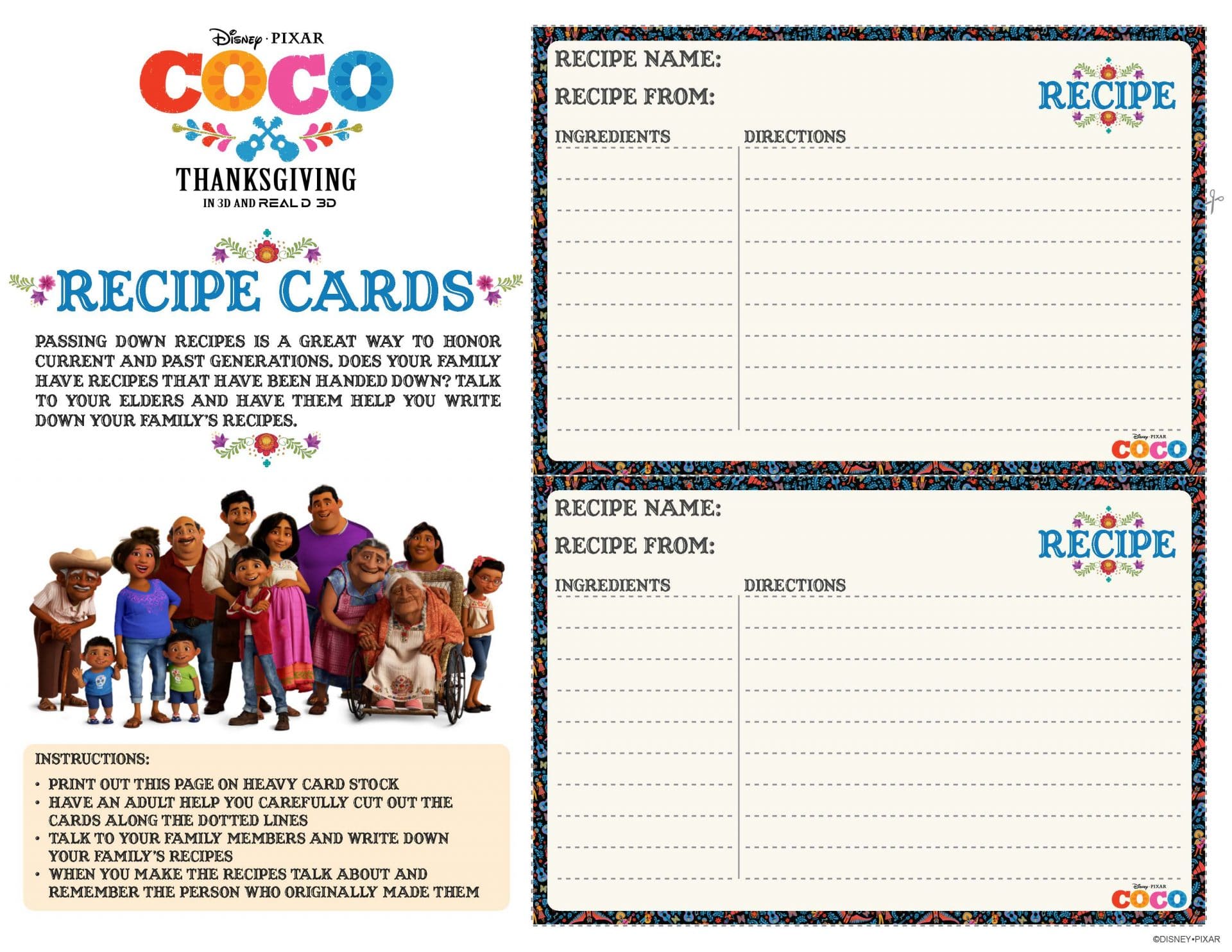 Coco Activity Sheets - Recipe Cards