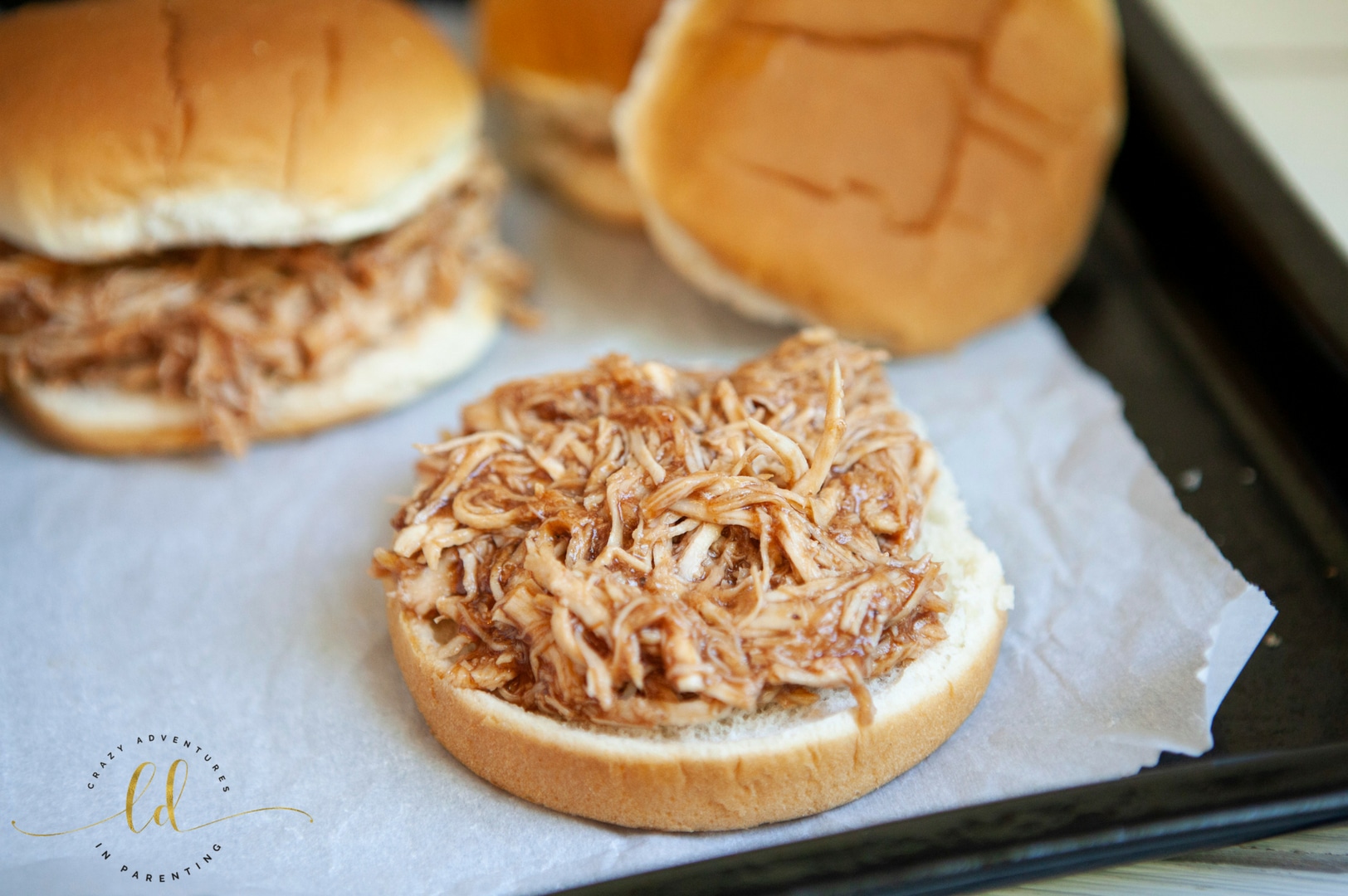 Instant Pot Pulled Barbecue Chicken -barbecue chicken on the bun