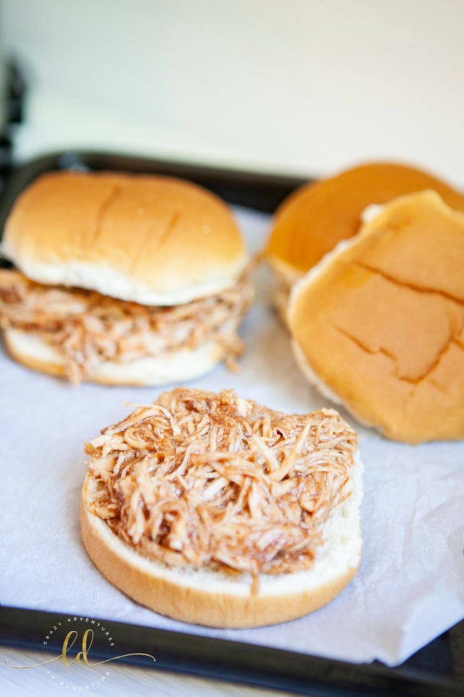 Instant Pot Pulled Barbecue Chicken - chicken on the bun