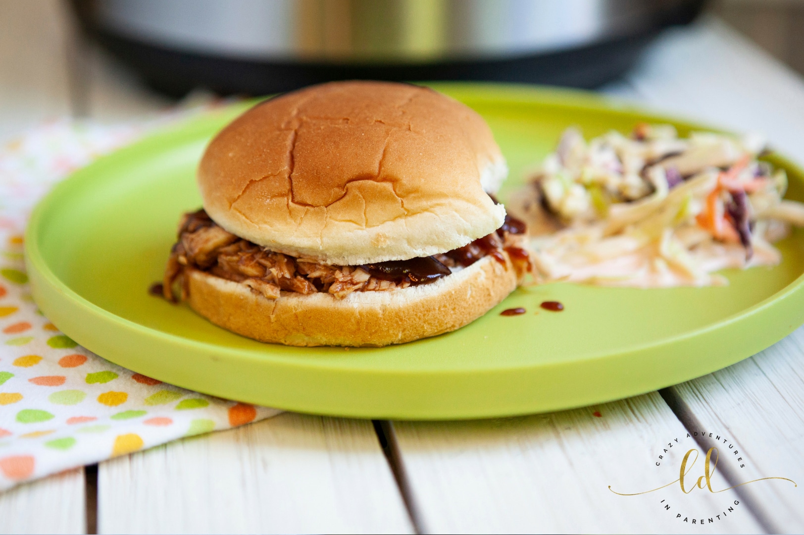 Instant Pot Pulled Barbecue Chicken with cole slaw