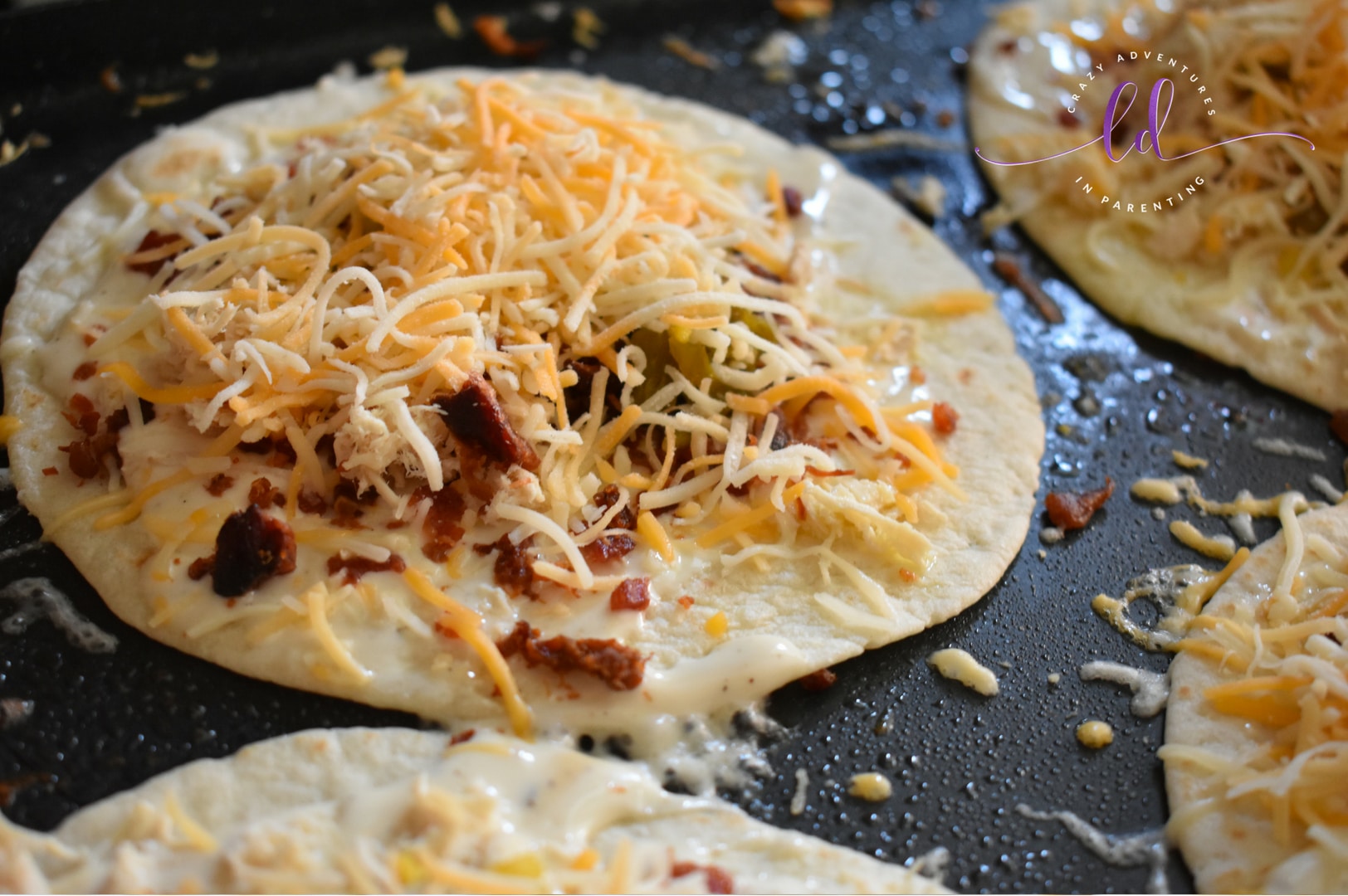 Shredded Cheese on Chicken Bacon Ranch Quesadillas Recipe with Jalapeños