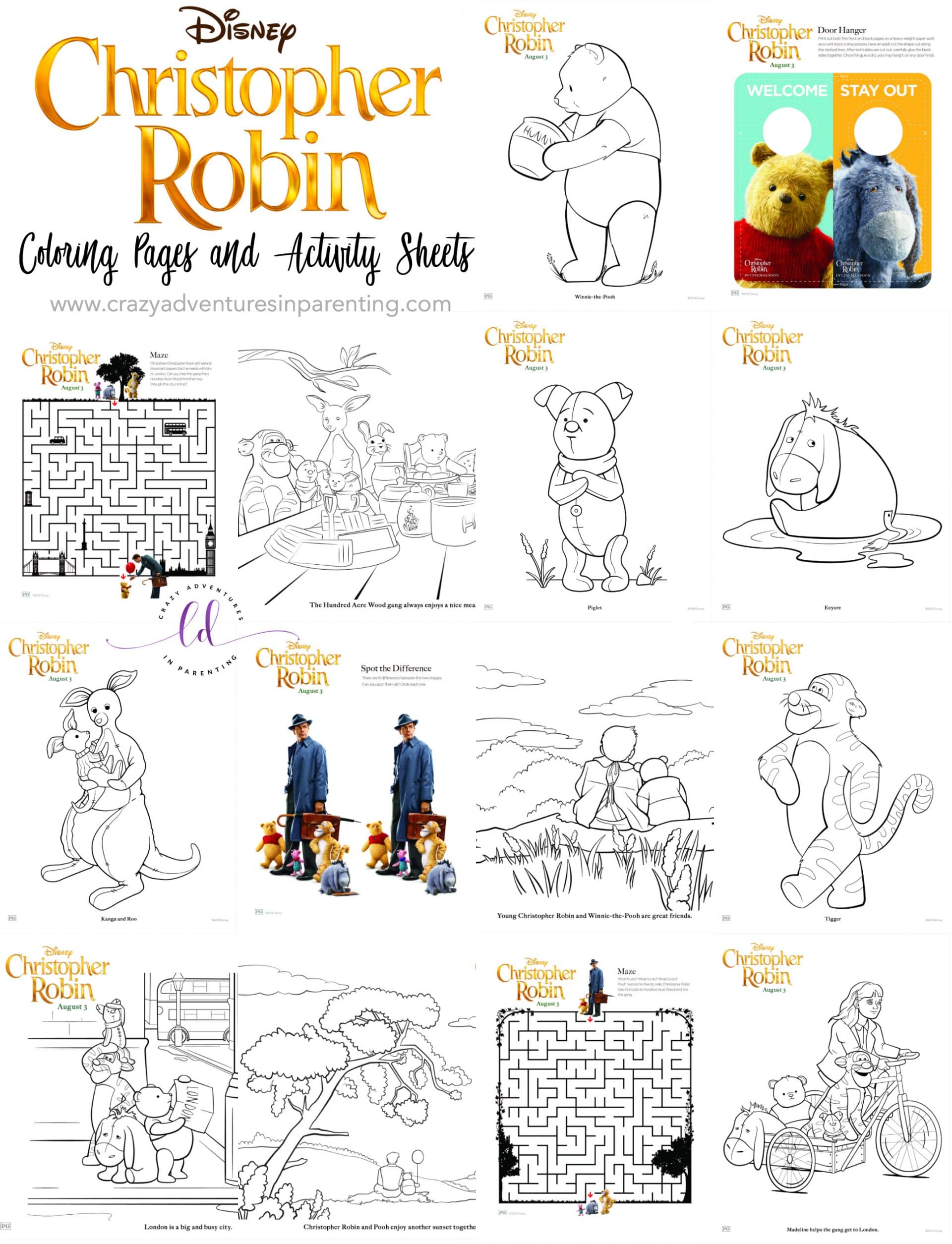 Christopher Robin Coloring Pages and Activity Sheets