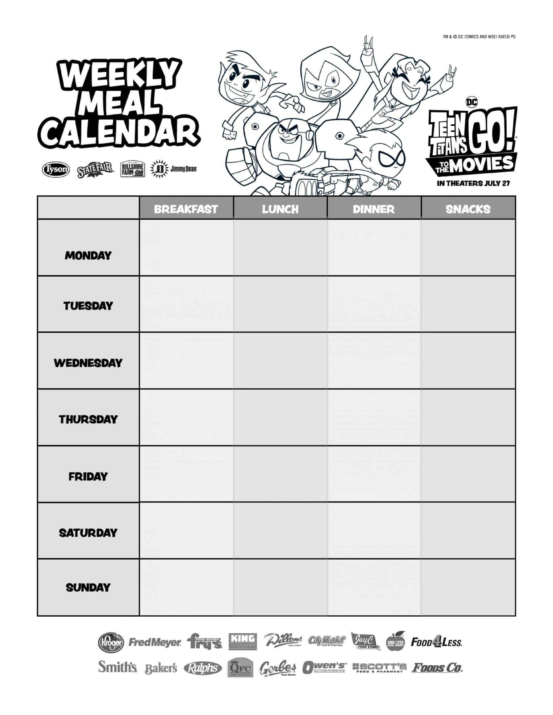 Tyson Meal Planning Calendar