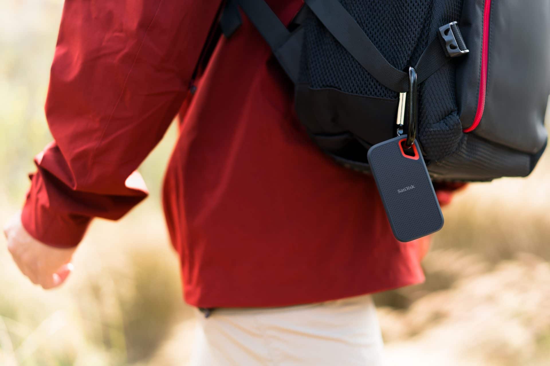 Sandisk Extreme Storage Clipped to Backpack