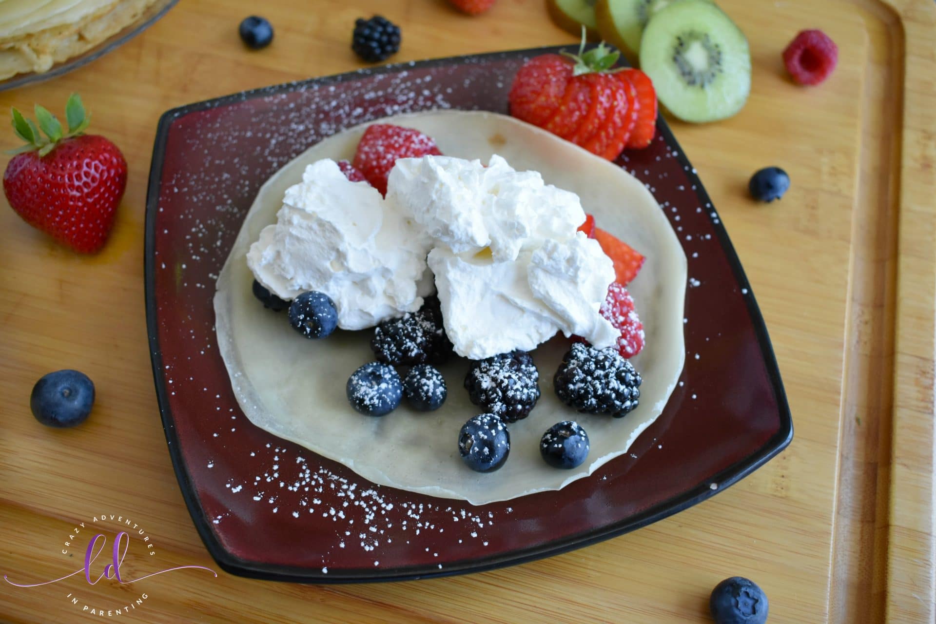 Yogurt Whipped Cream on Crepes with Fruit