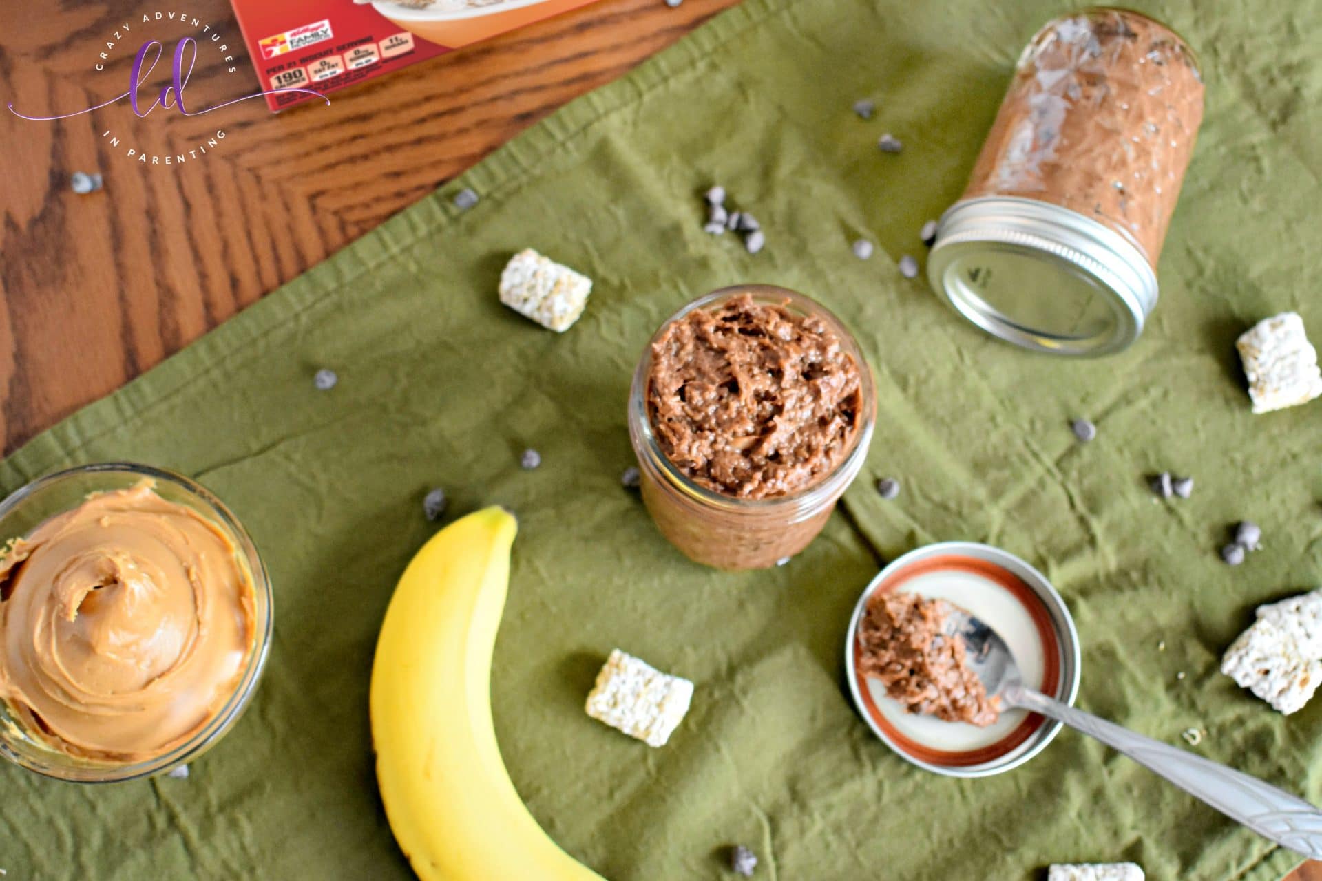 Chocolate Peanut Butter Banana Overnight Oats made with Frosted Mini Wheats - so yum