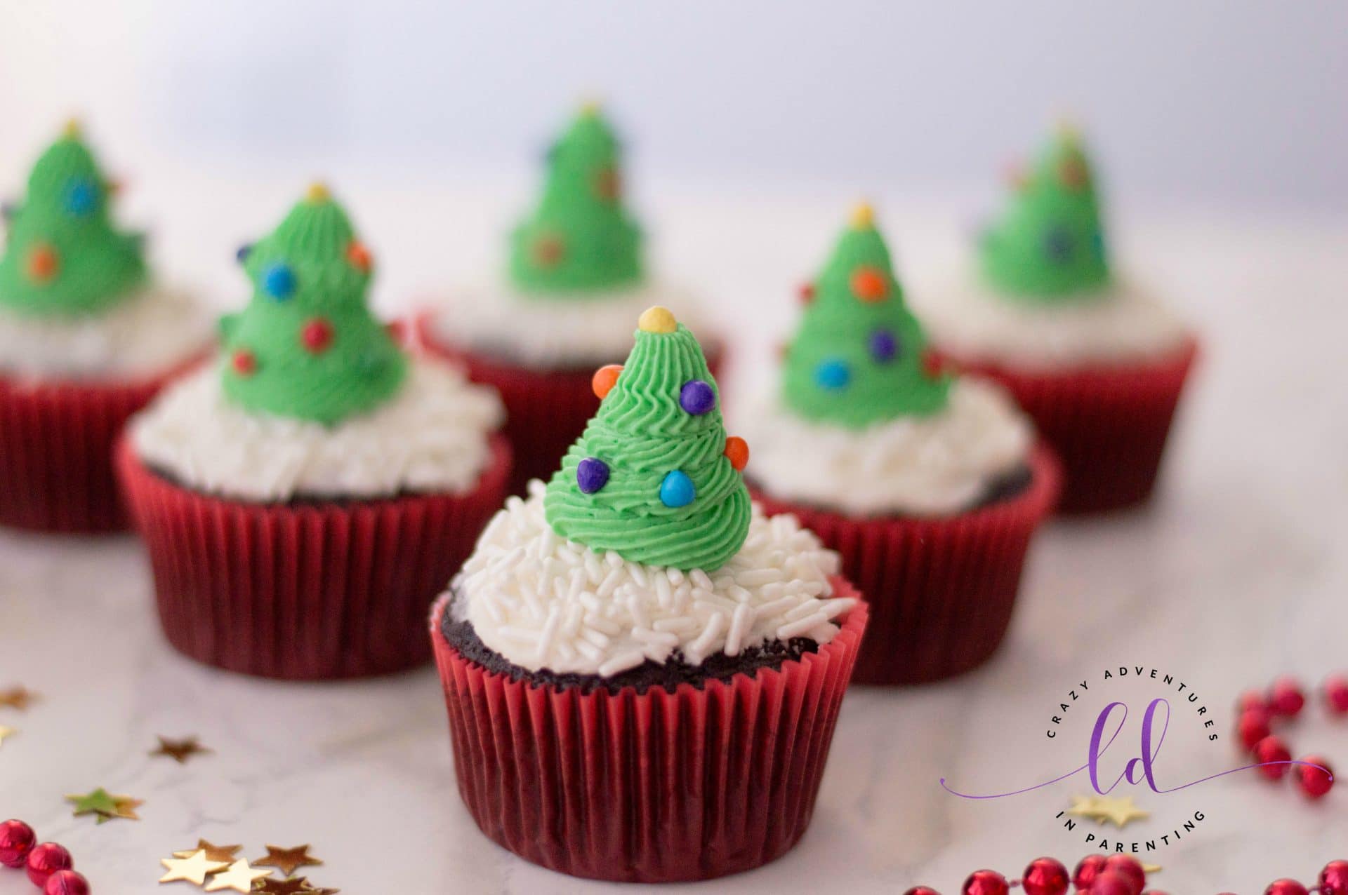 Christmas Tree Cupcakes with Buttercream Frosting