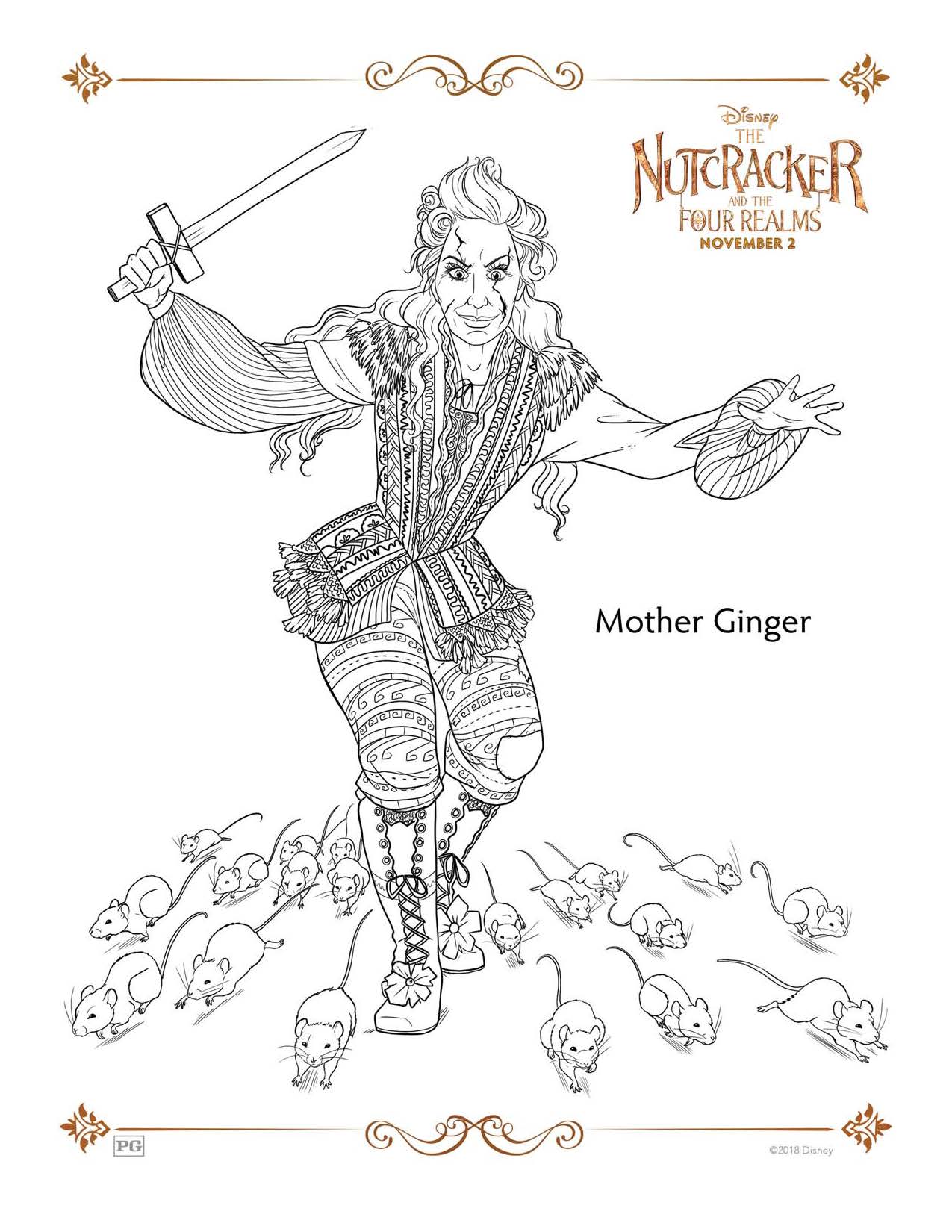 Mother Ginger - The Nutcracker and The Four Realms Coloring Pages and Activity Sheets