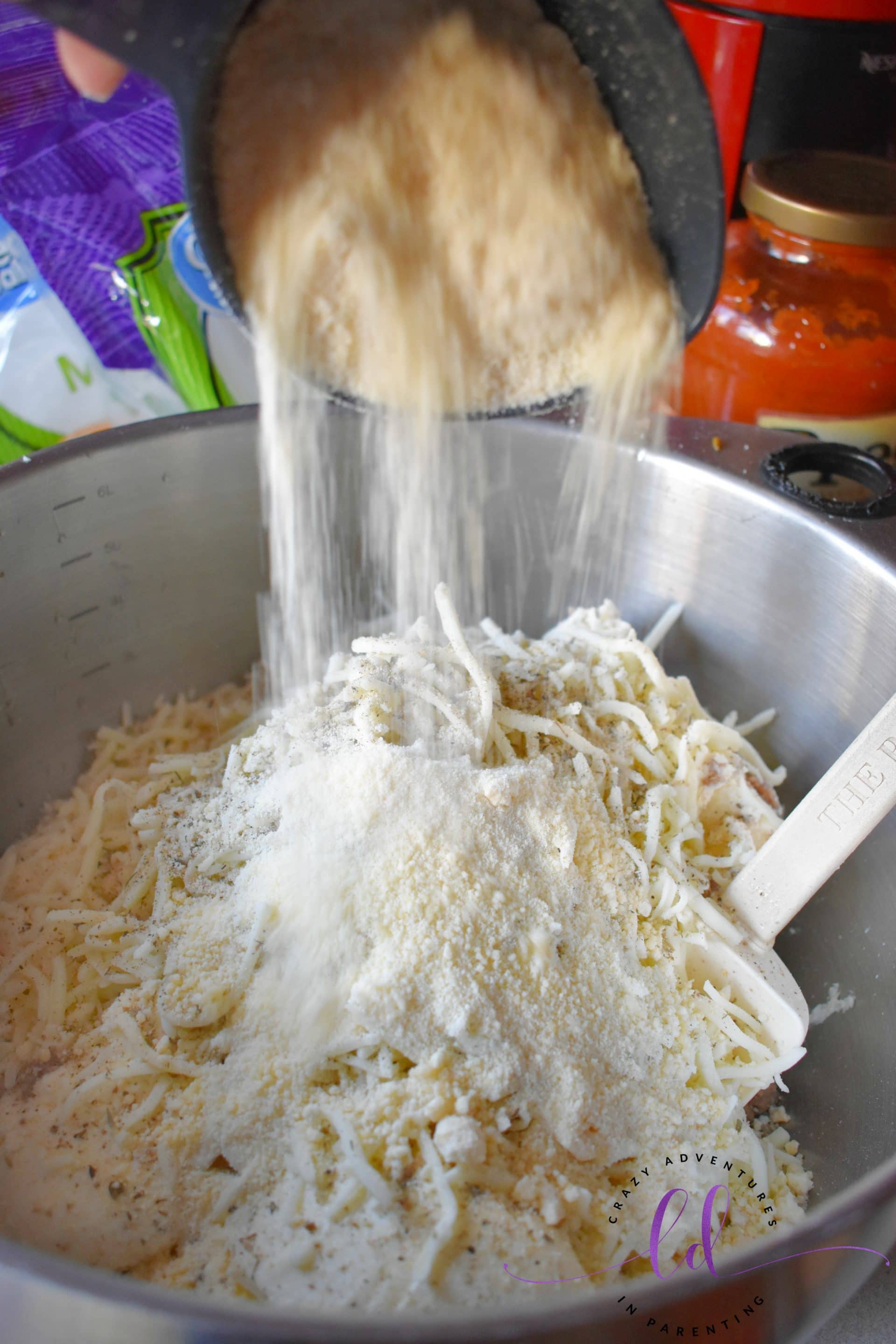 Add parmesan to meat cheese mixture for homemade lasagna