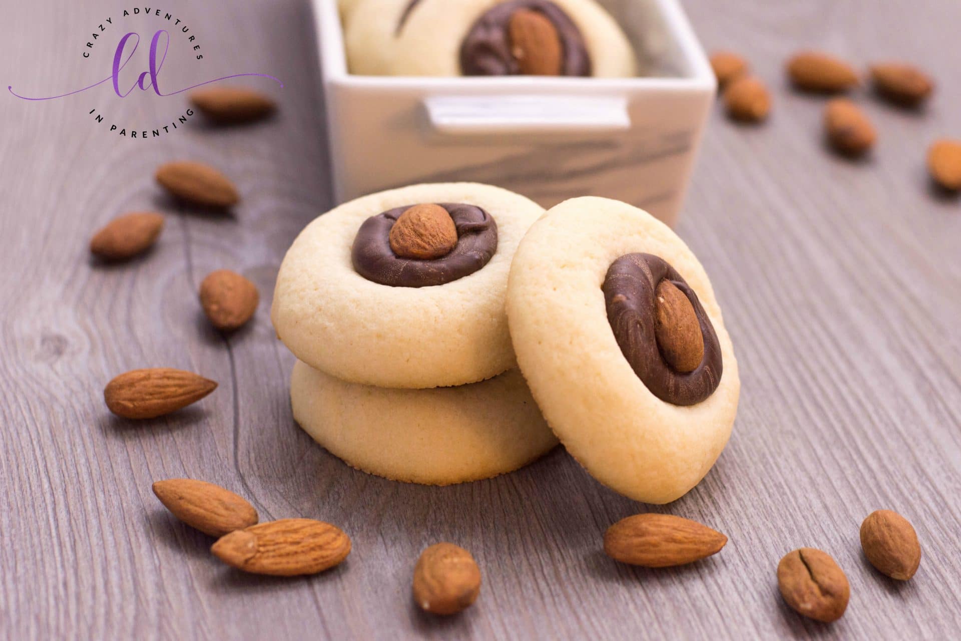 Chocolate Almond Thumbprint Cookies
