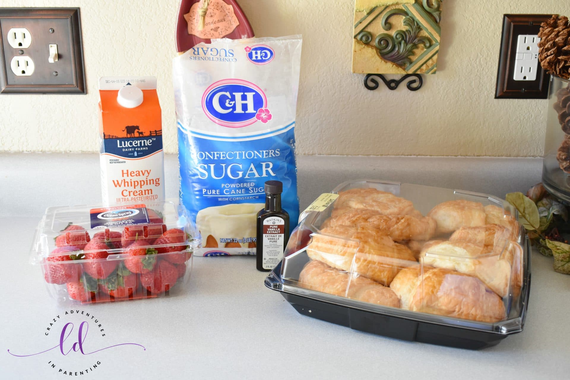 Ingredients for Strawberry Shortcake Croissants with Homemade Whipped Cream