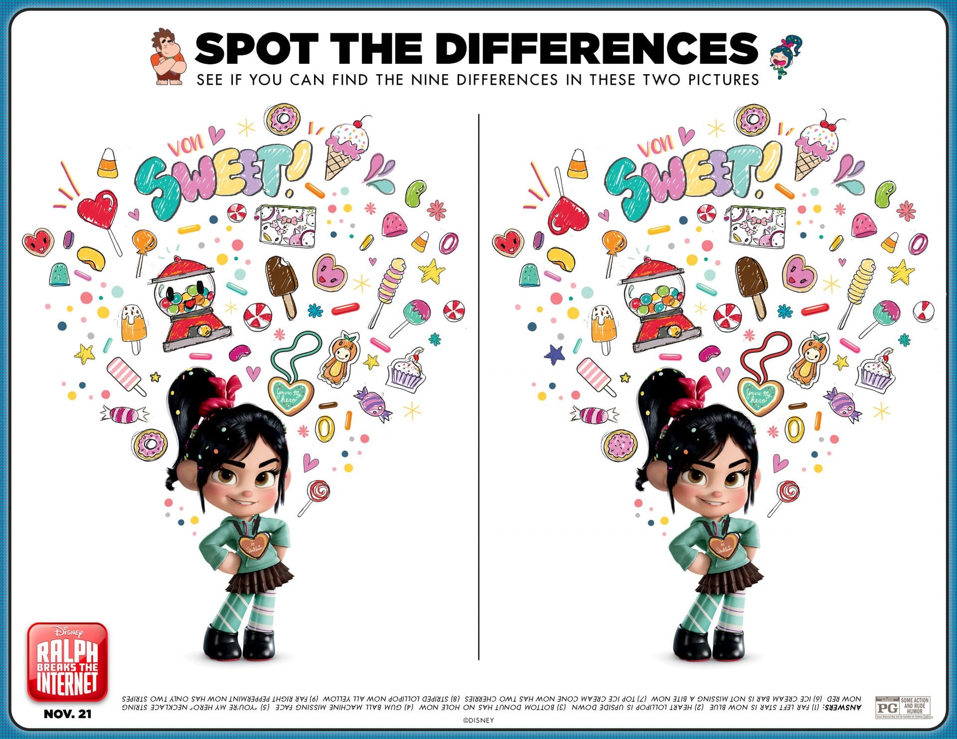 Spot the Differences - Ralph Breaks The Internet Coloring Pages and Activity Sheets