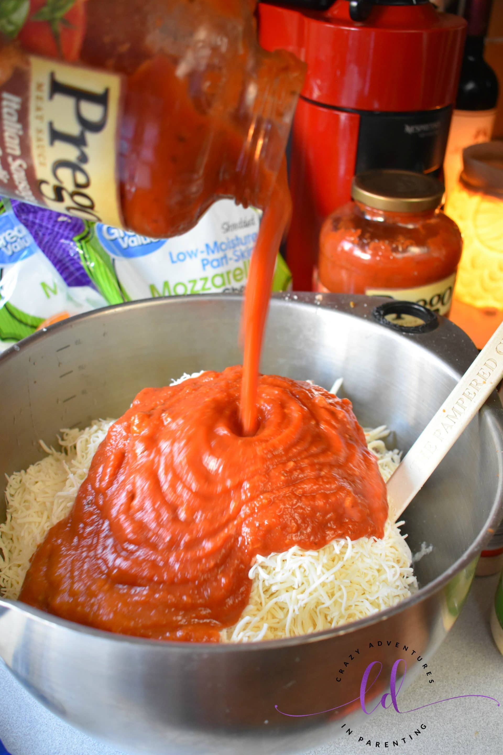 Tomato sauce in the bowl for homemade lasagna