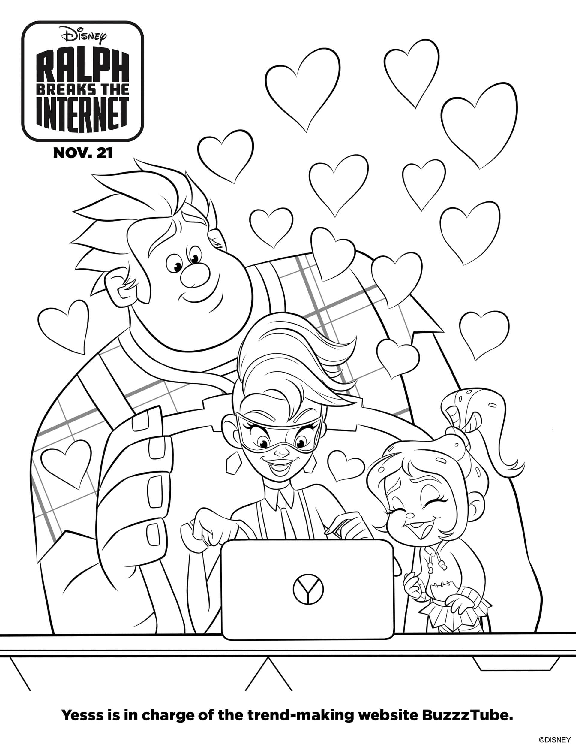 Yesss Buzzztube - Ralph Breaks The Internet Coloring Pages and Activity Sheets