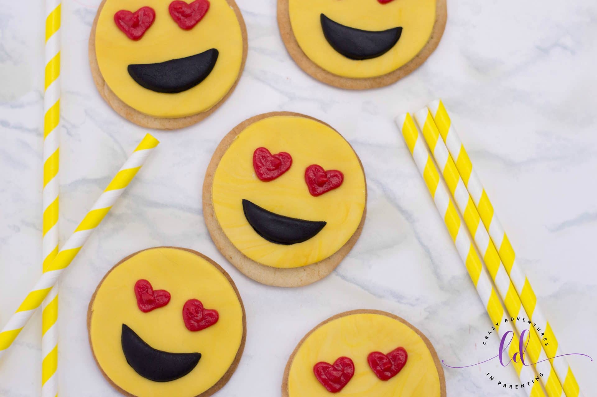 Decorated Heart Eyes Emoji Cookies
