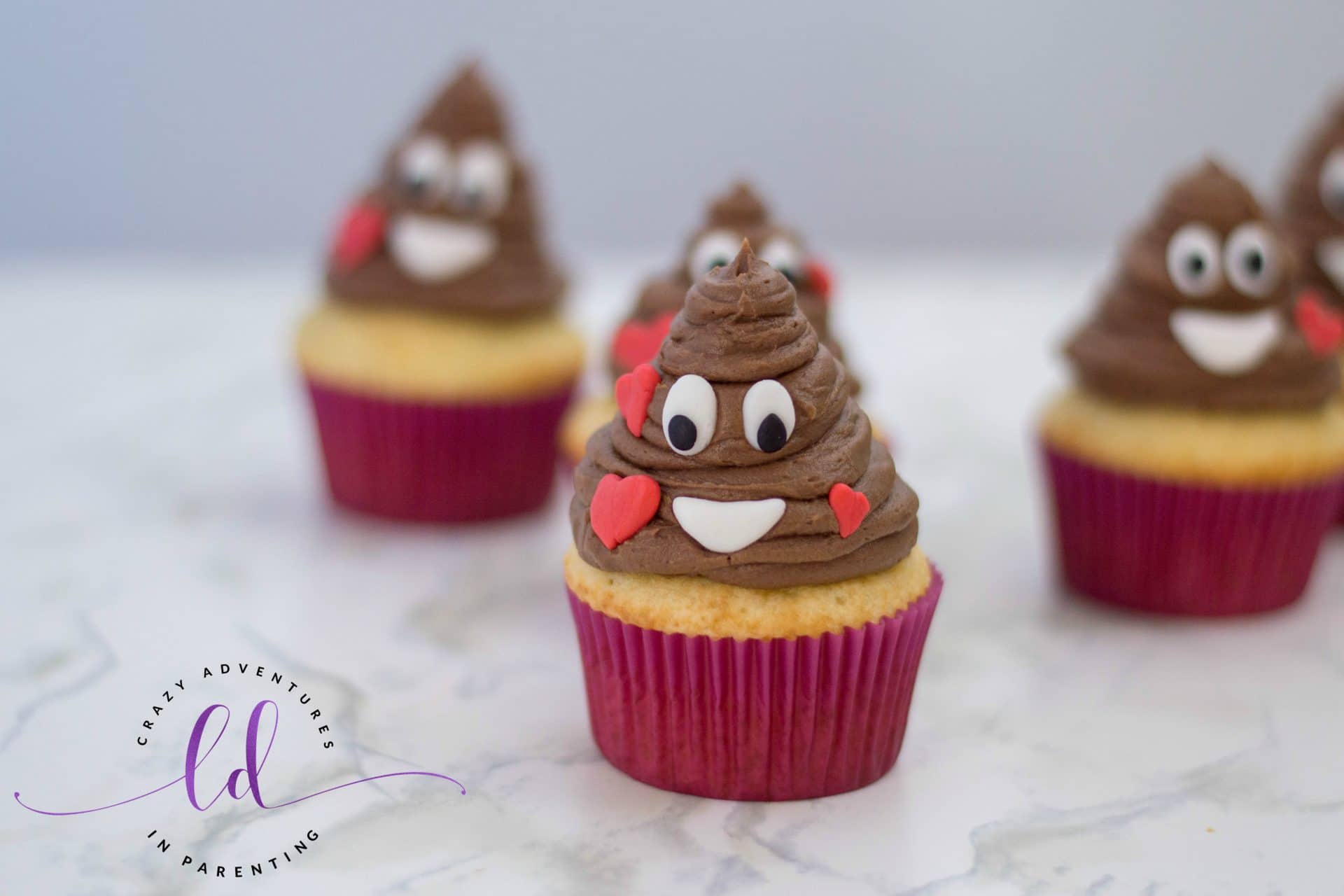Decorated Poop Emoji Cupcakes for Valentine's Day