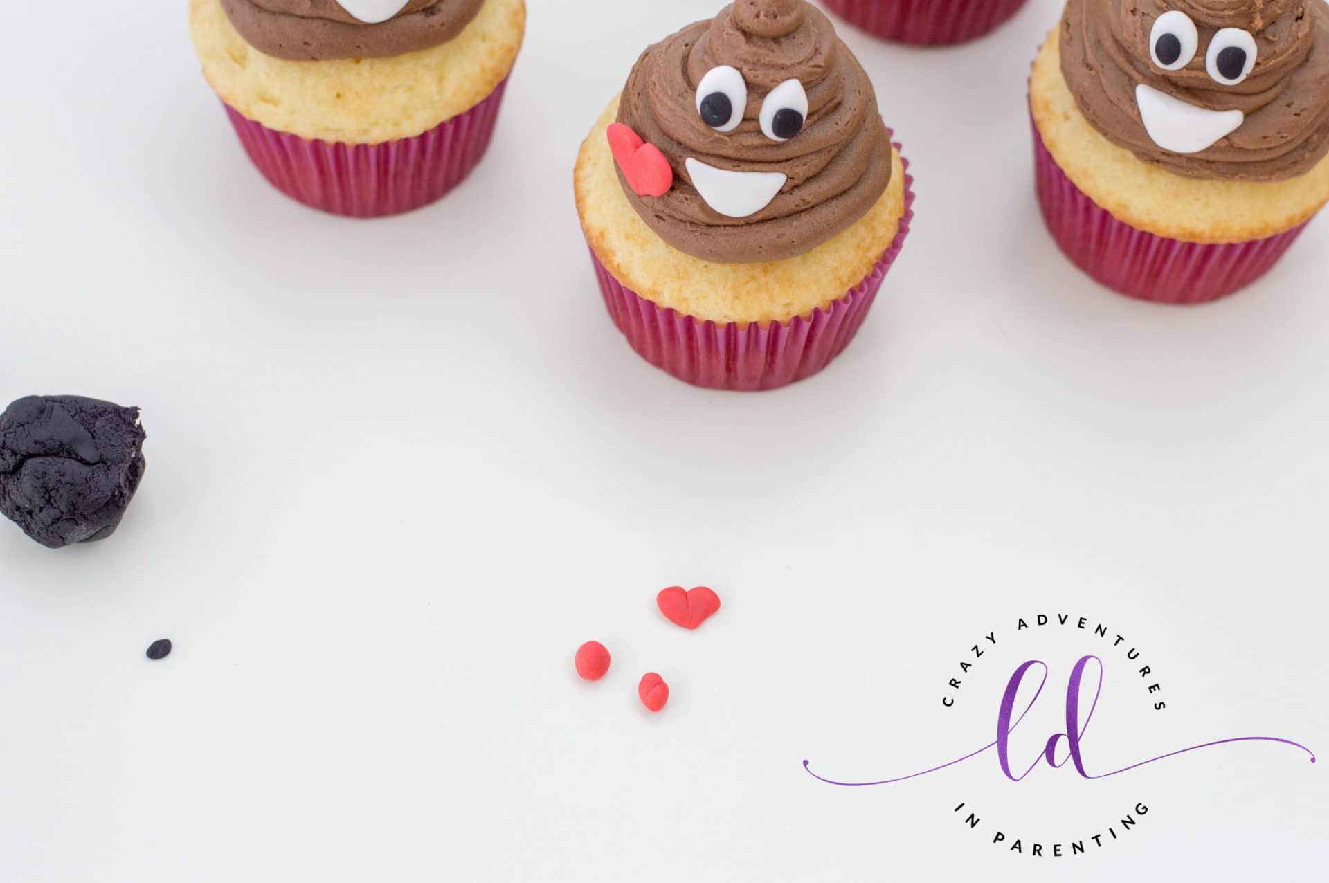 Form Hearts for Poop Emoji Cupcakes