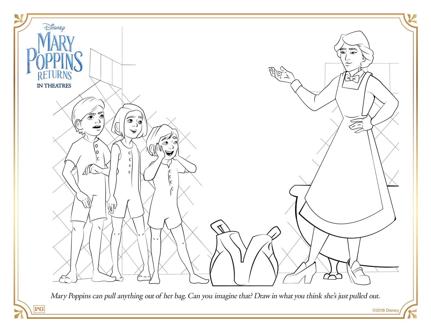 Mary Poppins Returns Bag Coloring Pages and Activity Sheets