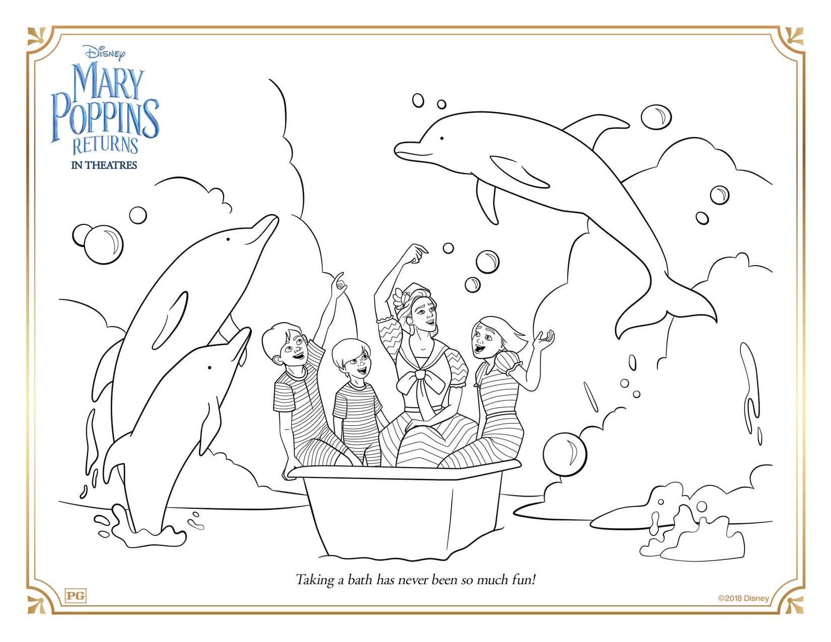 Mary Poppins Returns Bath Coloring Pages and Activity Sheets