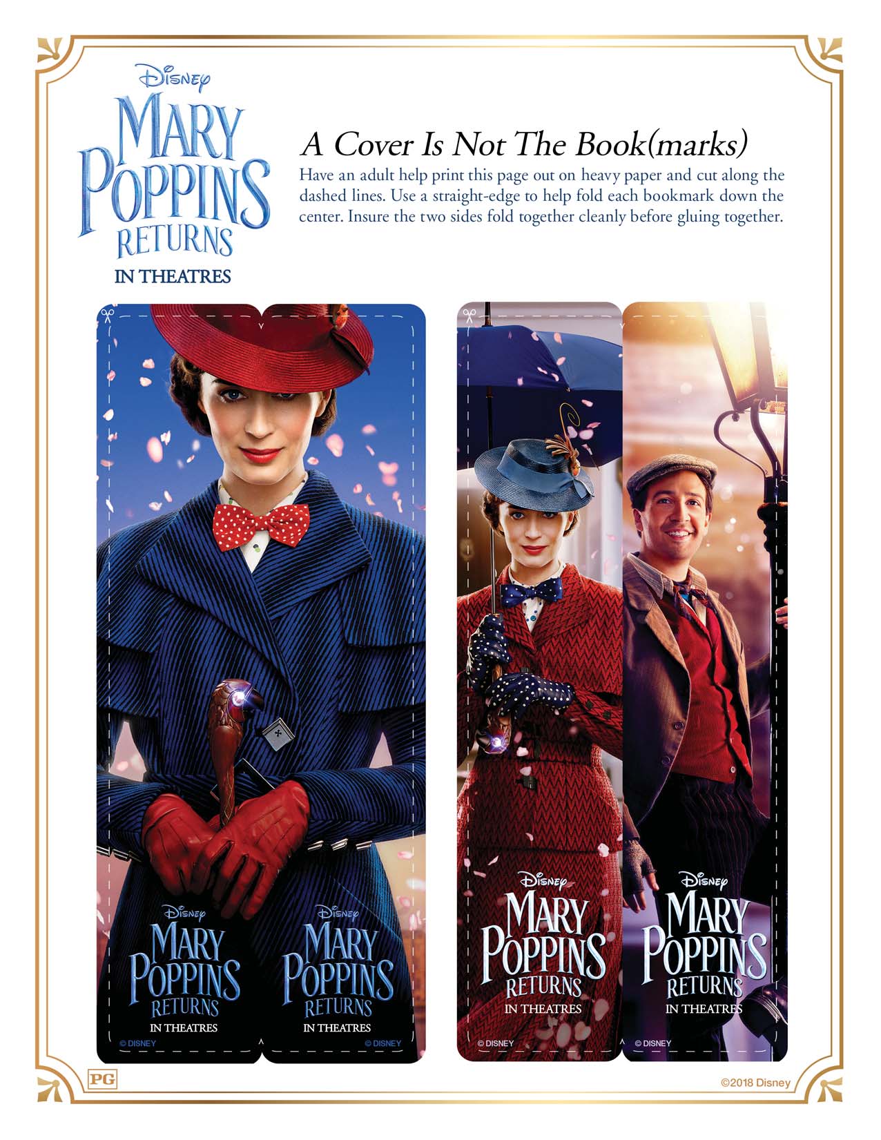 Mary Poppins Returns Bookmarks Activity Sheets and Coloring Pages