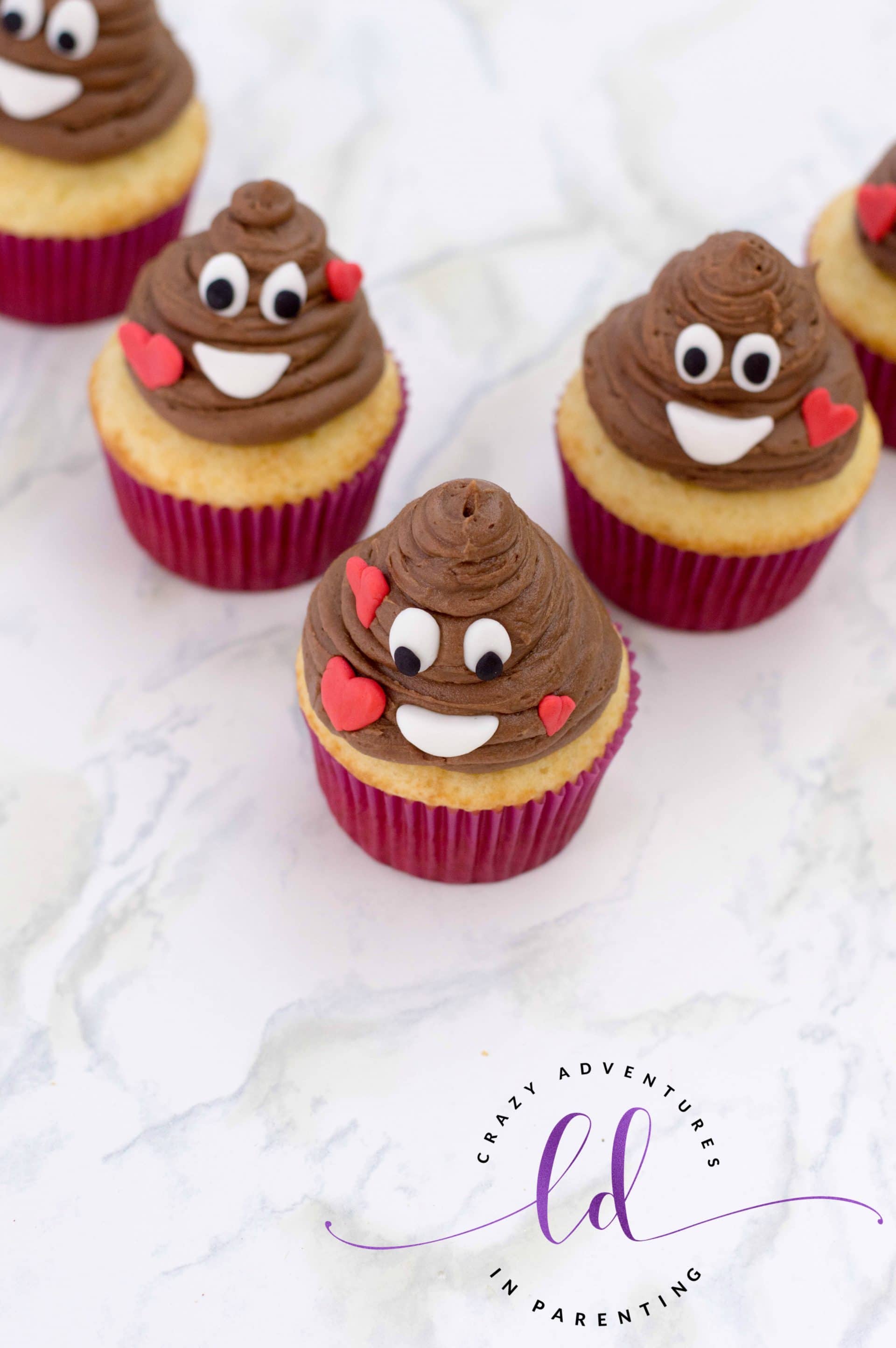 Poop Emoji Cupcakes with Chocolate Buttercream