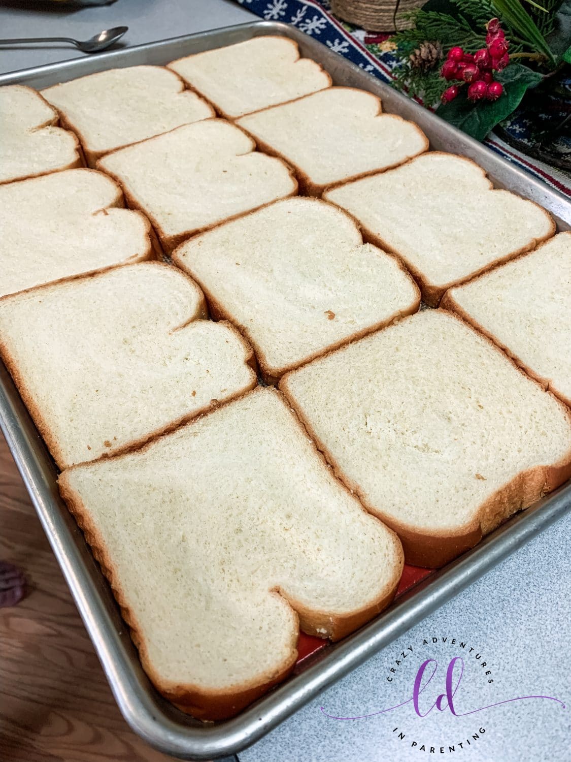 Arranging Bread for Sheet Pan Cheesy Baked Egg Toast