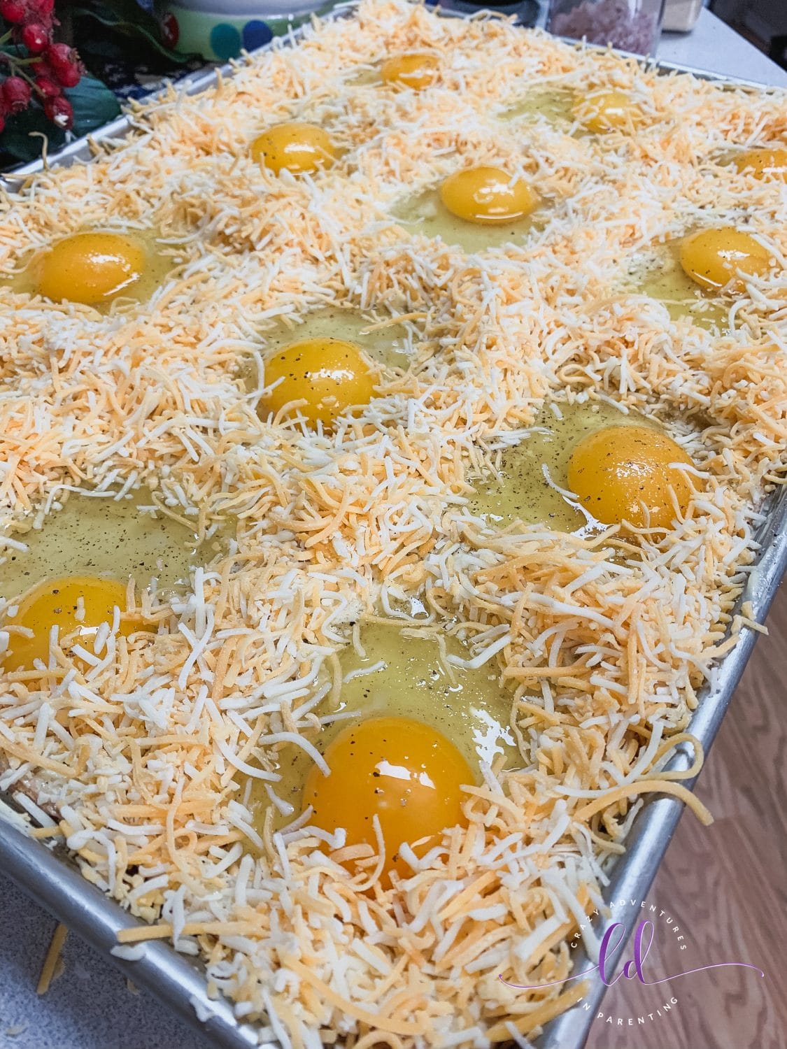 Cheese Added to Sheet Pan Cheesy Baked Egg Toast