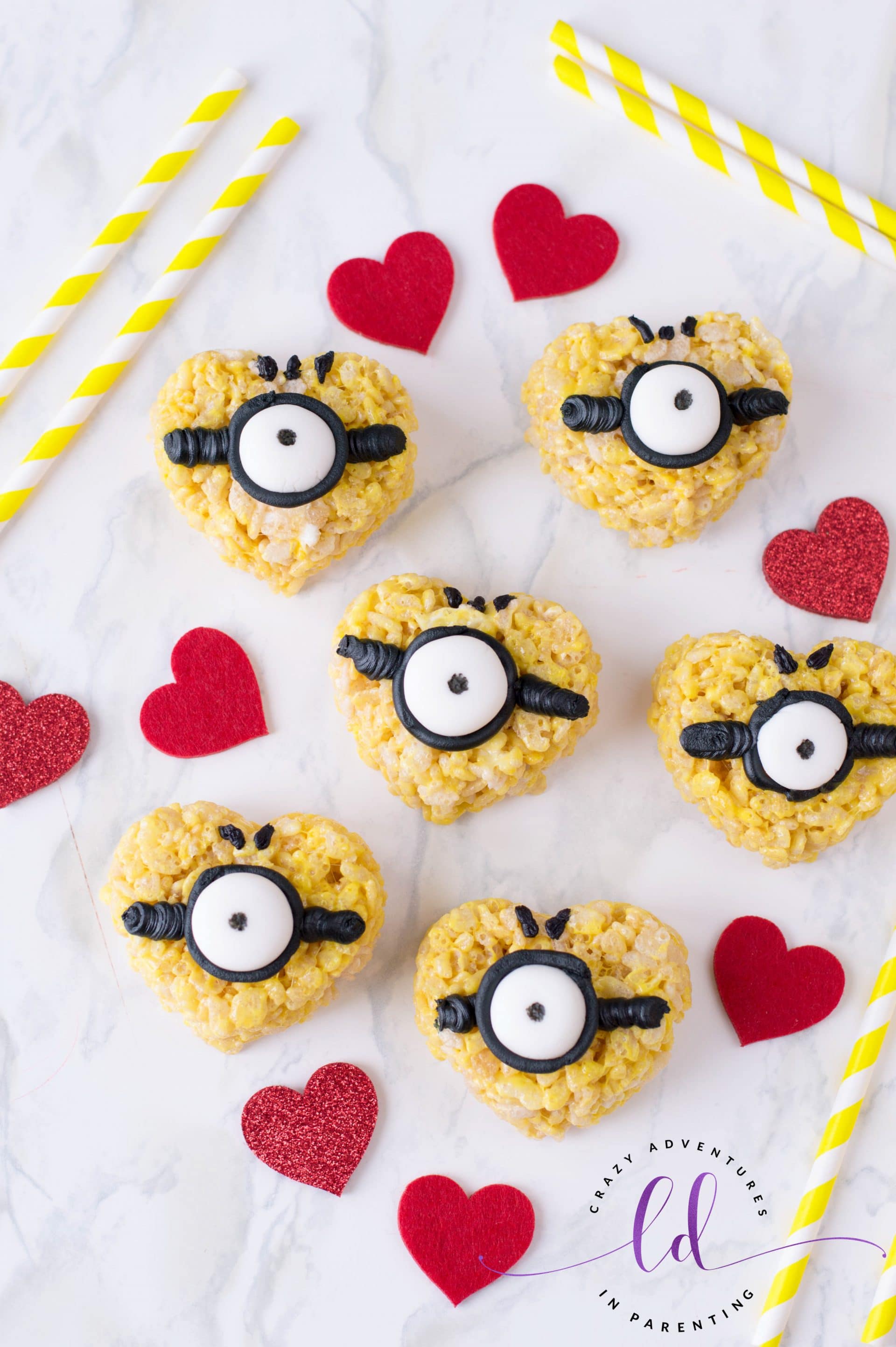 Heart-Shaped Minions Valentine's Rice Krispies Treats