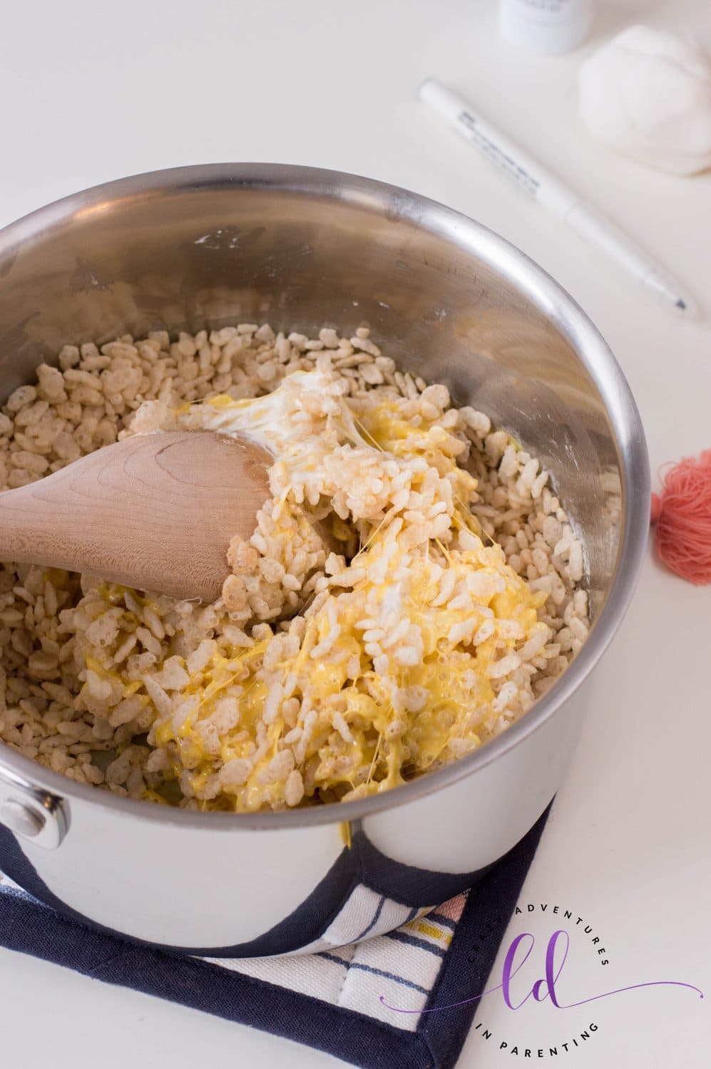 Mixing Minions Valentine's Rice Krispies Treats