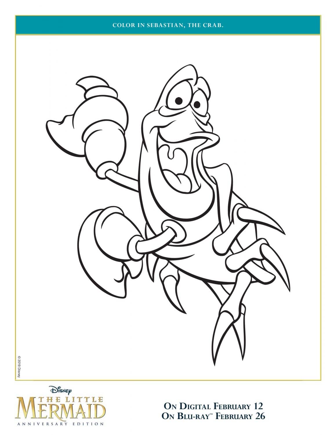 Sebastian from The Little Mermaid Coloring Page