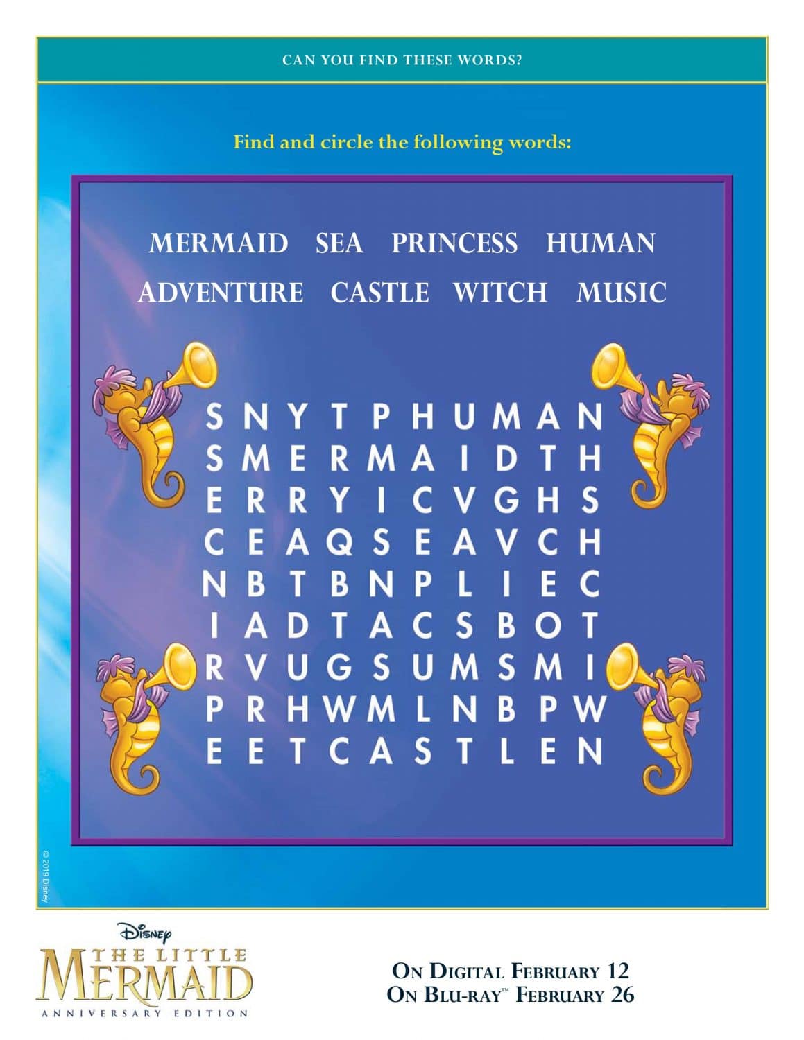 The Little Mermaid Word Search Activity Sheet