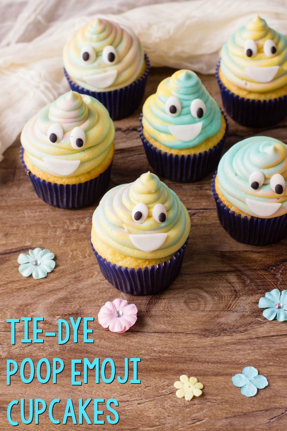 Tie-Dye Poop Emoji Cupcakes