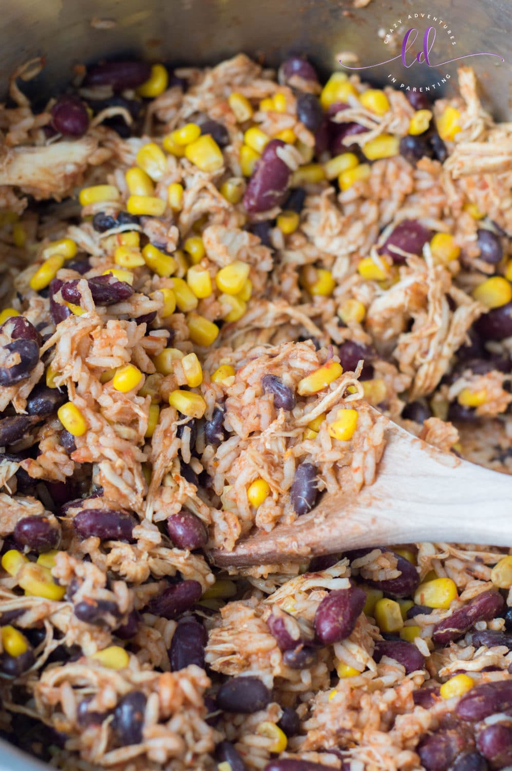 Add Chicken and Corn for Instant Pot Chicken Taco Bowl Recipe