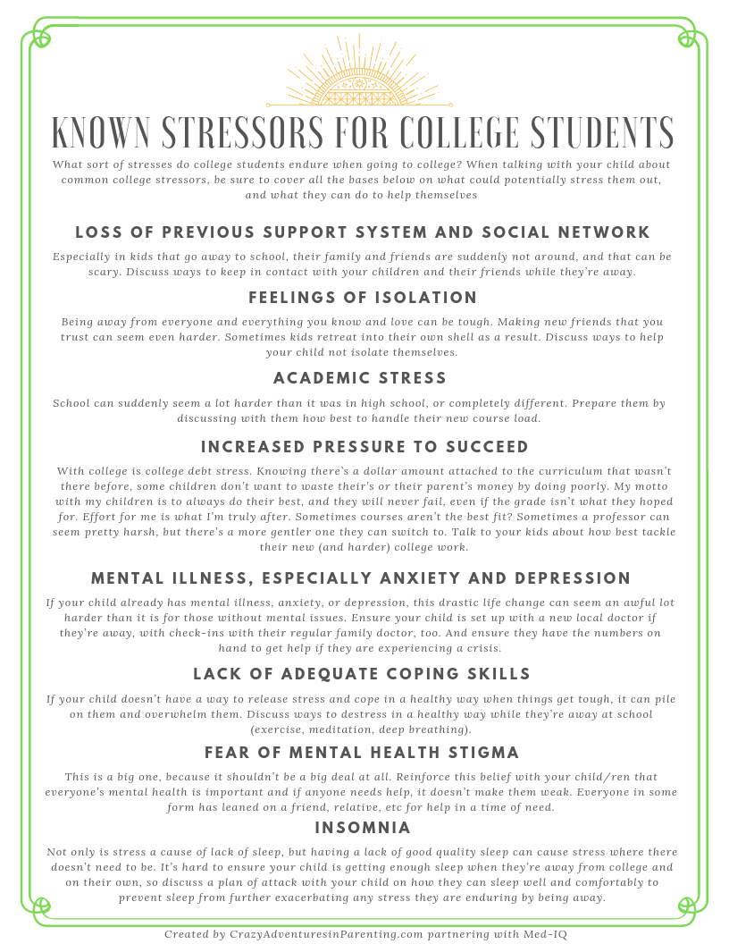 Known Stressors for College Students - Depression in College