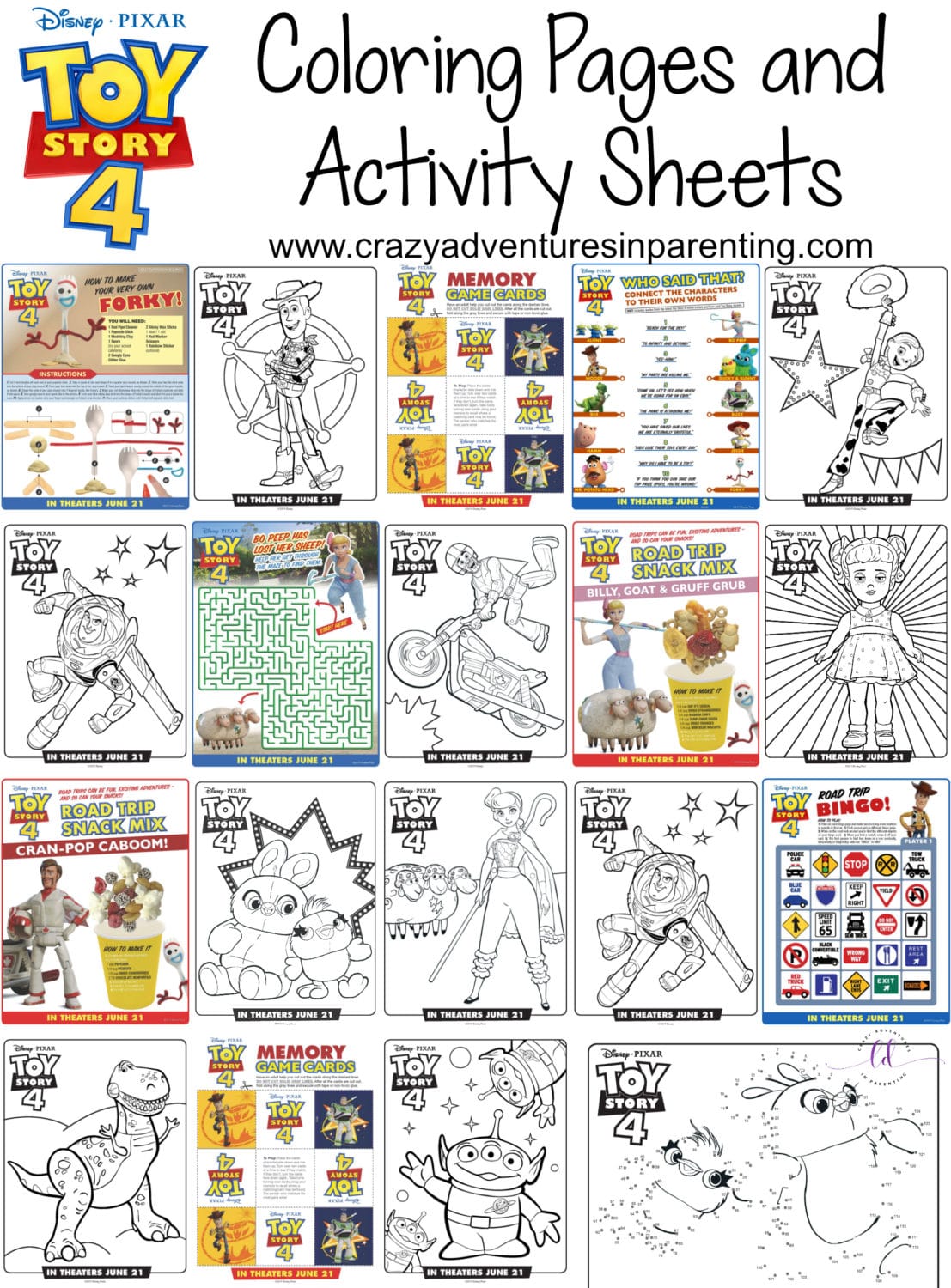 Toy Story 4 Coloring Pages and Activity Sheets