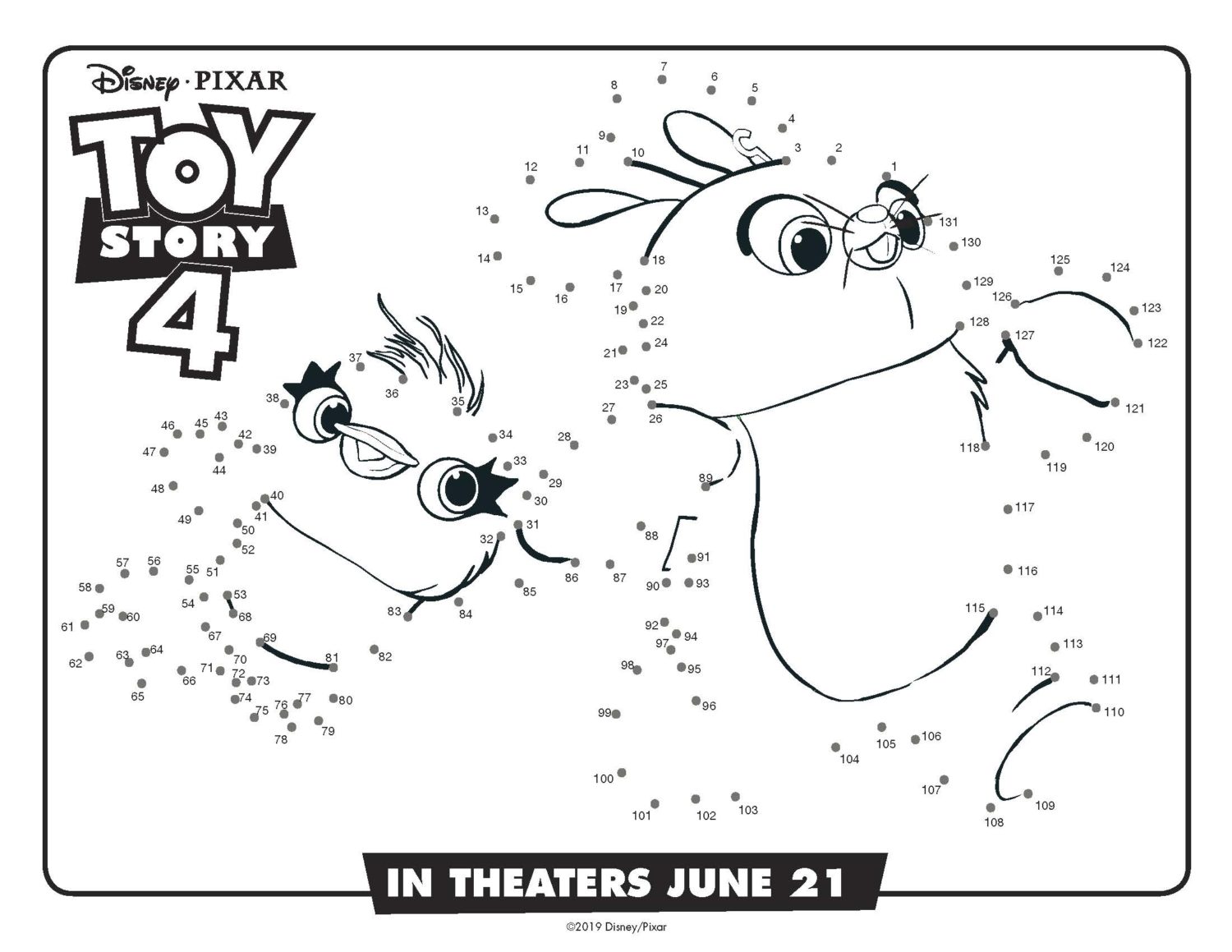 Toy Story 4 Connect the Dots Activity Sheet and Coloring Page