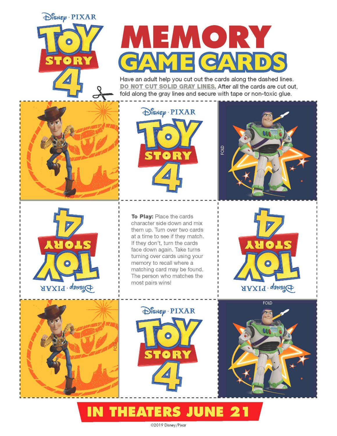 Toy Story 4 Memory Game Cards Activity Sheet