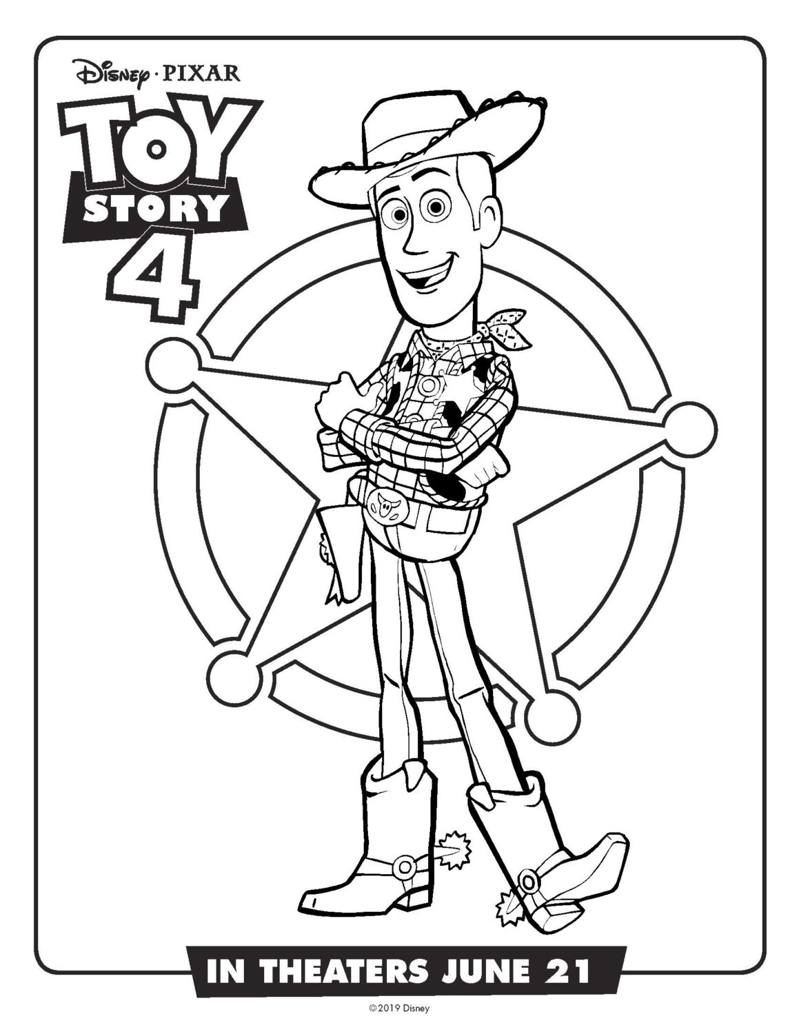 Toy Story 4 Woody Coloring Page and Activity Sheet