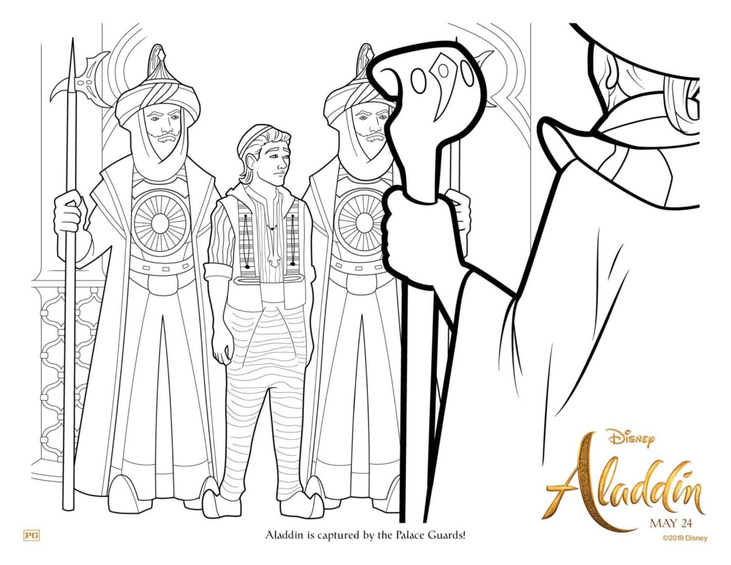 Aladdin Captured by Palace Guards Coloring Page and Activity Sheet