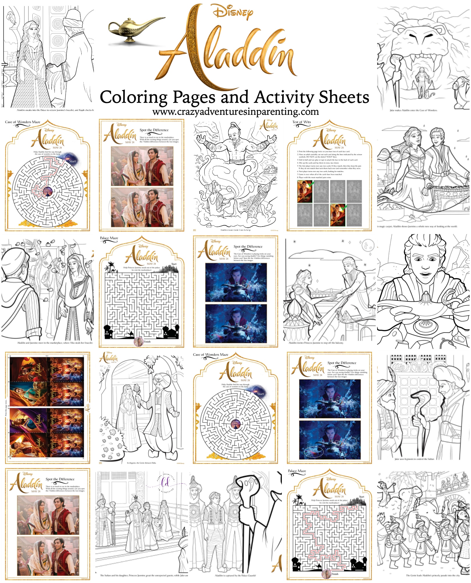 Aladdin Coloring Pages and Activity Sheets