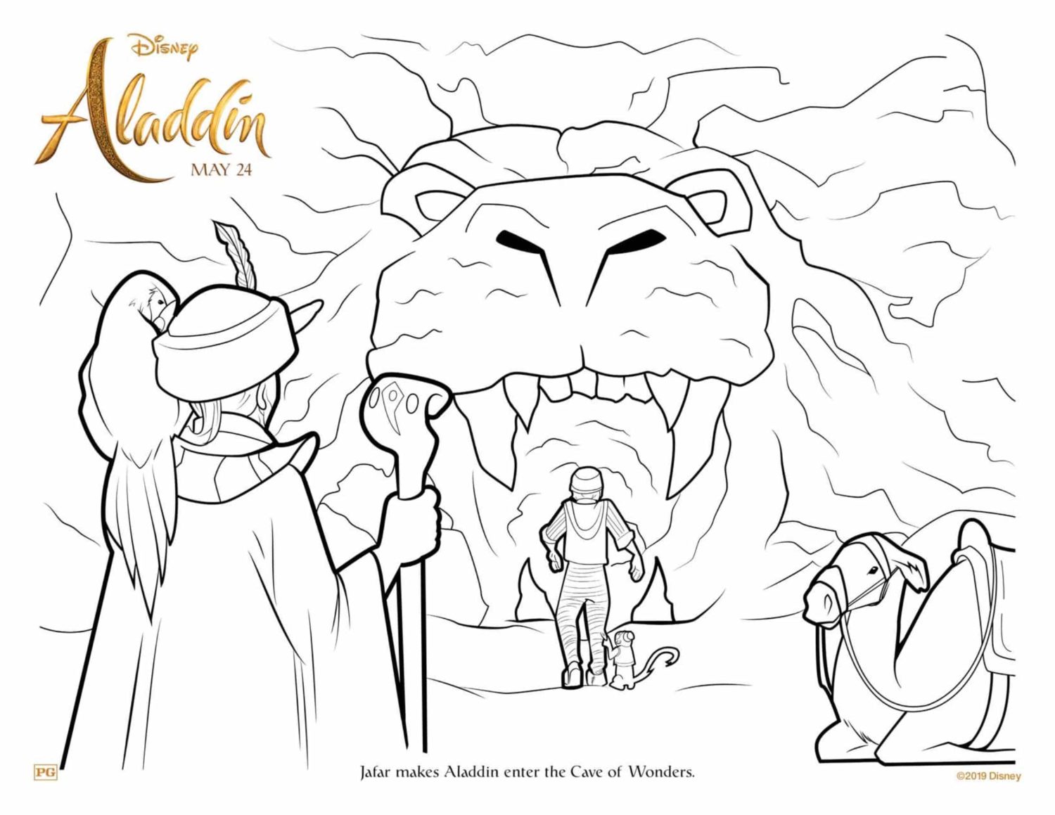 Aladdin Enters the Cave of Wonders Coloring Page and Activity Sheet