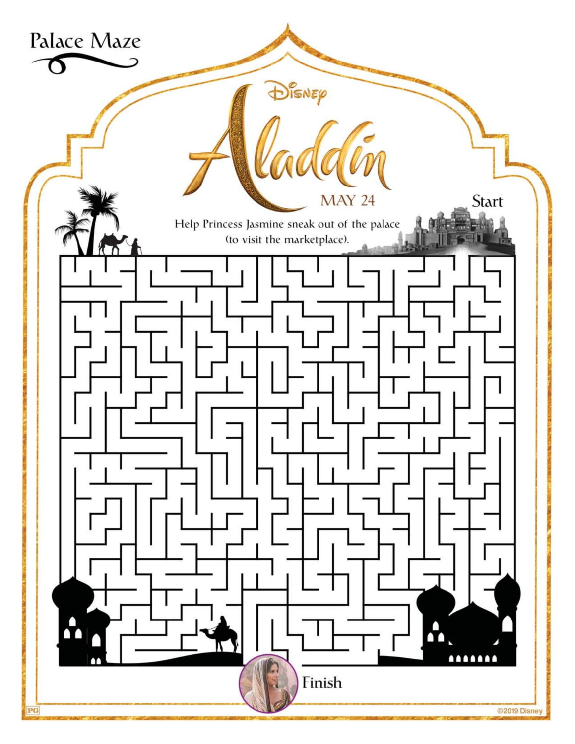 Aladdin Palace Maze Activity Sheet and Coloring Pages