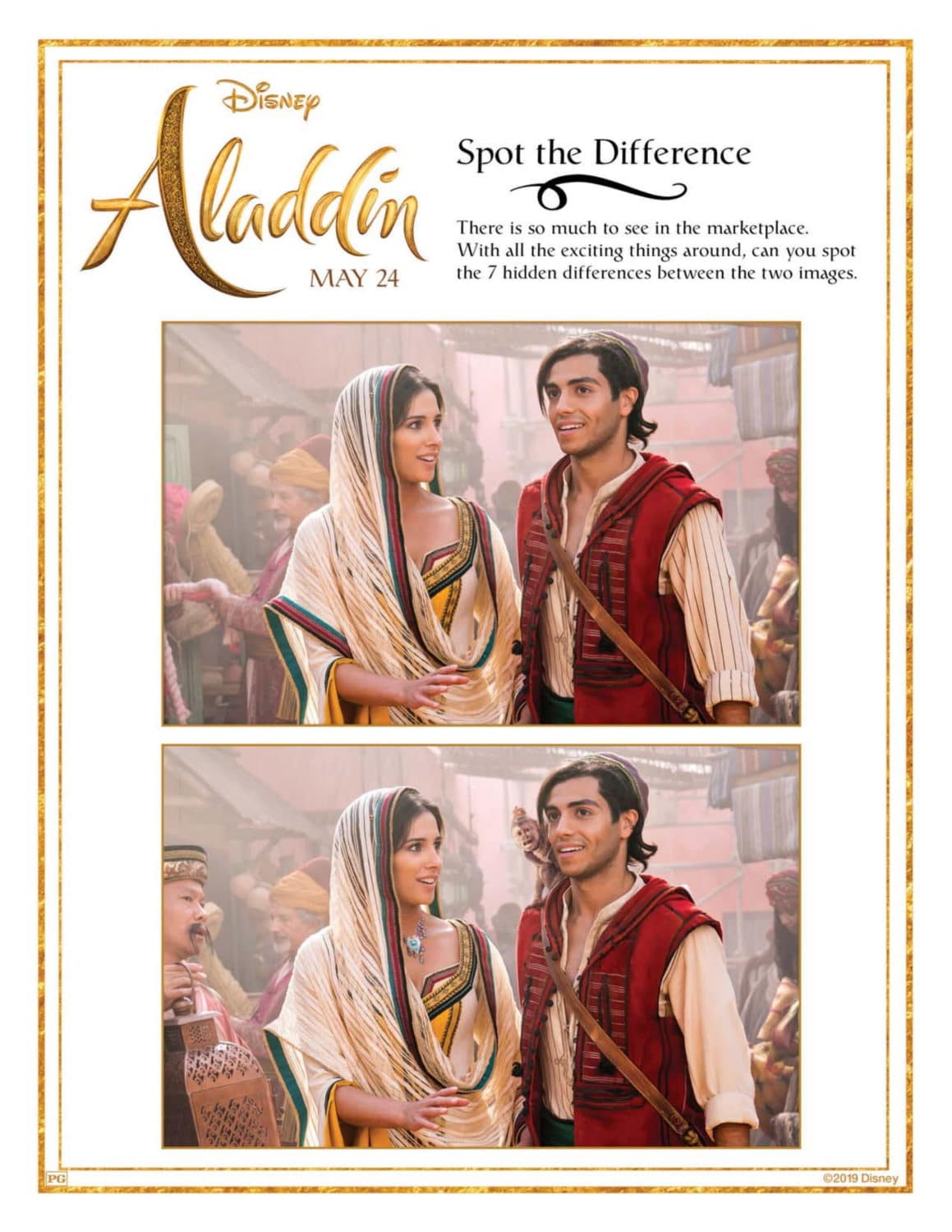 Aladdin Spot the Difference Printable Activity Sheets and Coloring Pages