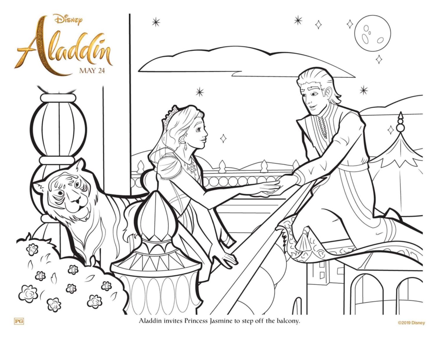 Aladdin and Jasmine Coloring Page and Activity Sheet
