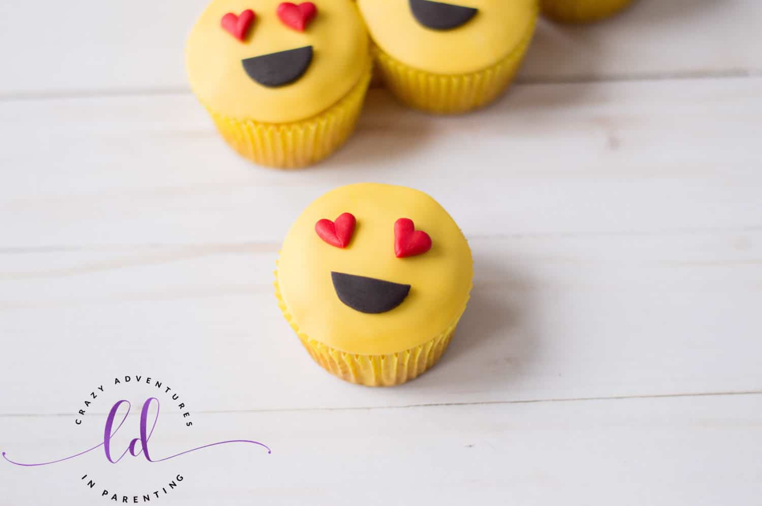 Finished Heart Eyes Emoji Cupcakes