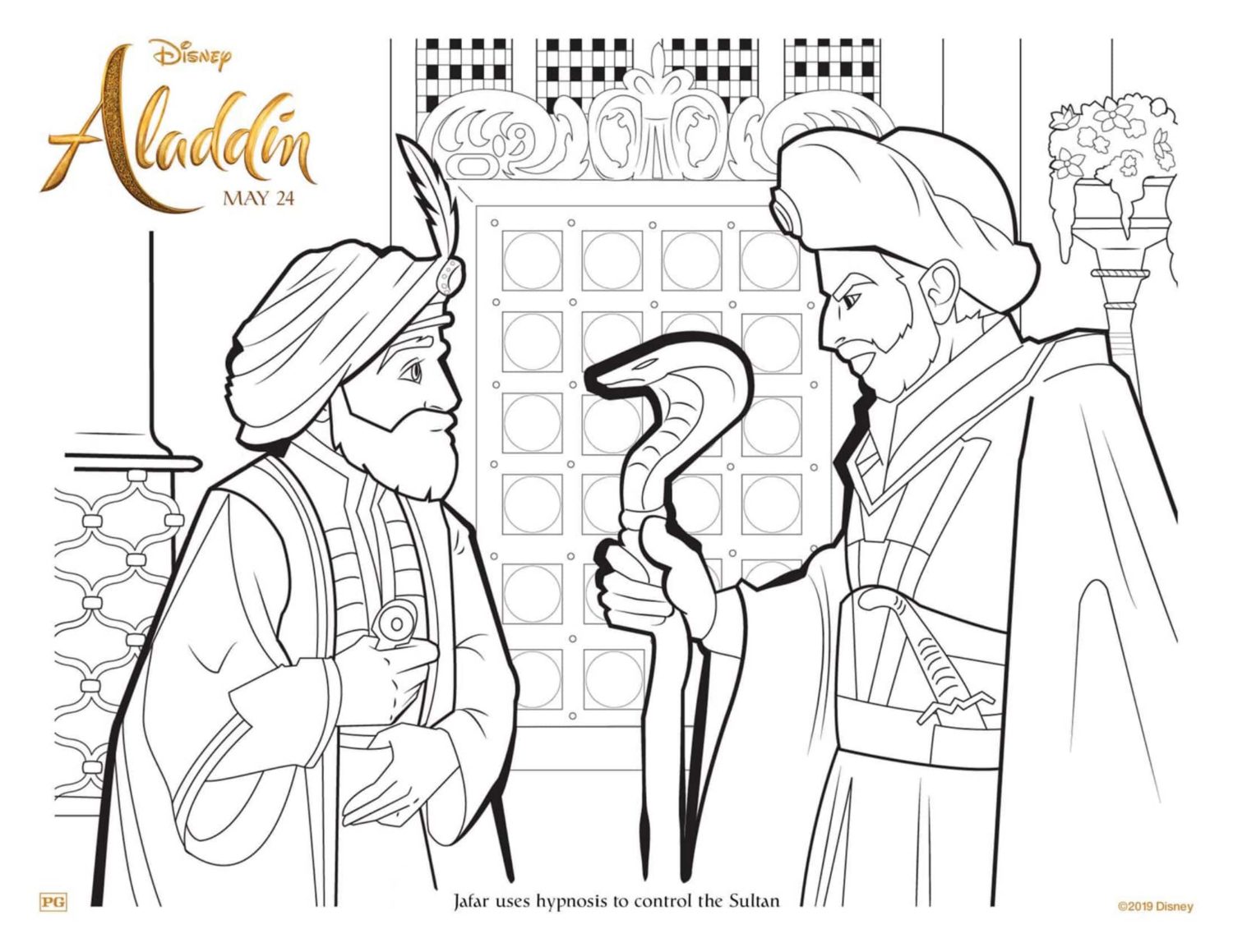 Jafar Hypnotizes the Sultan Coloring Page and Activity Sheet