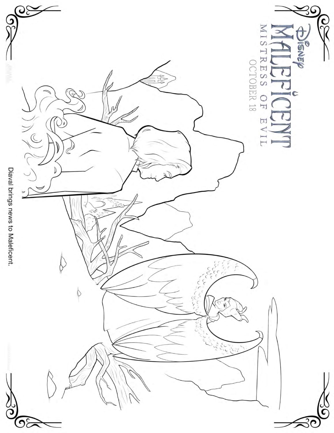 Maleficent 2 Diaval Coloring Pages and Activity Sheets