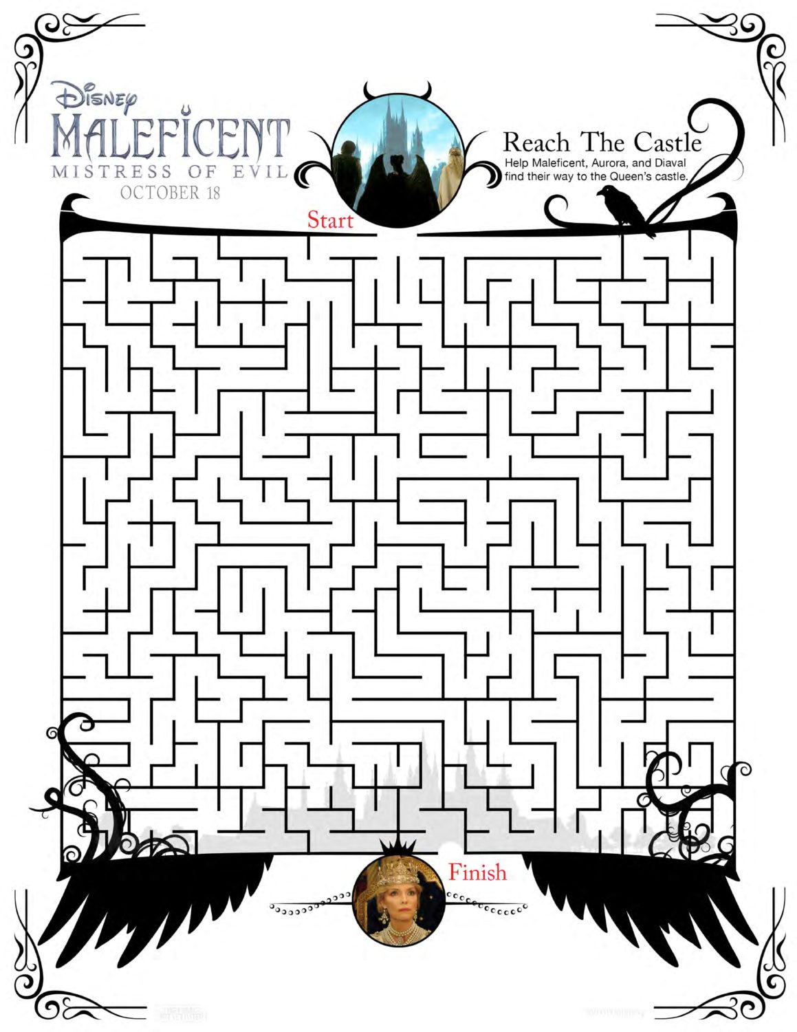 Maleficent 2 Reach the Castle Maze Activity Sheet and Coloring Pages
